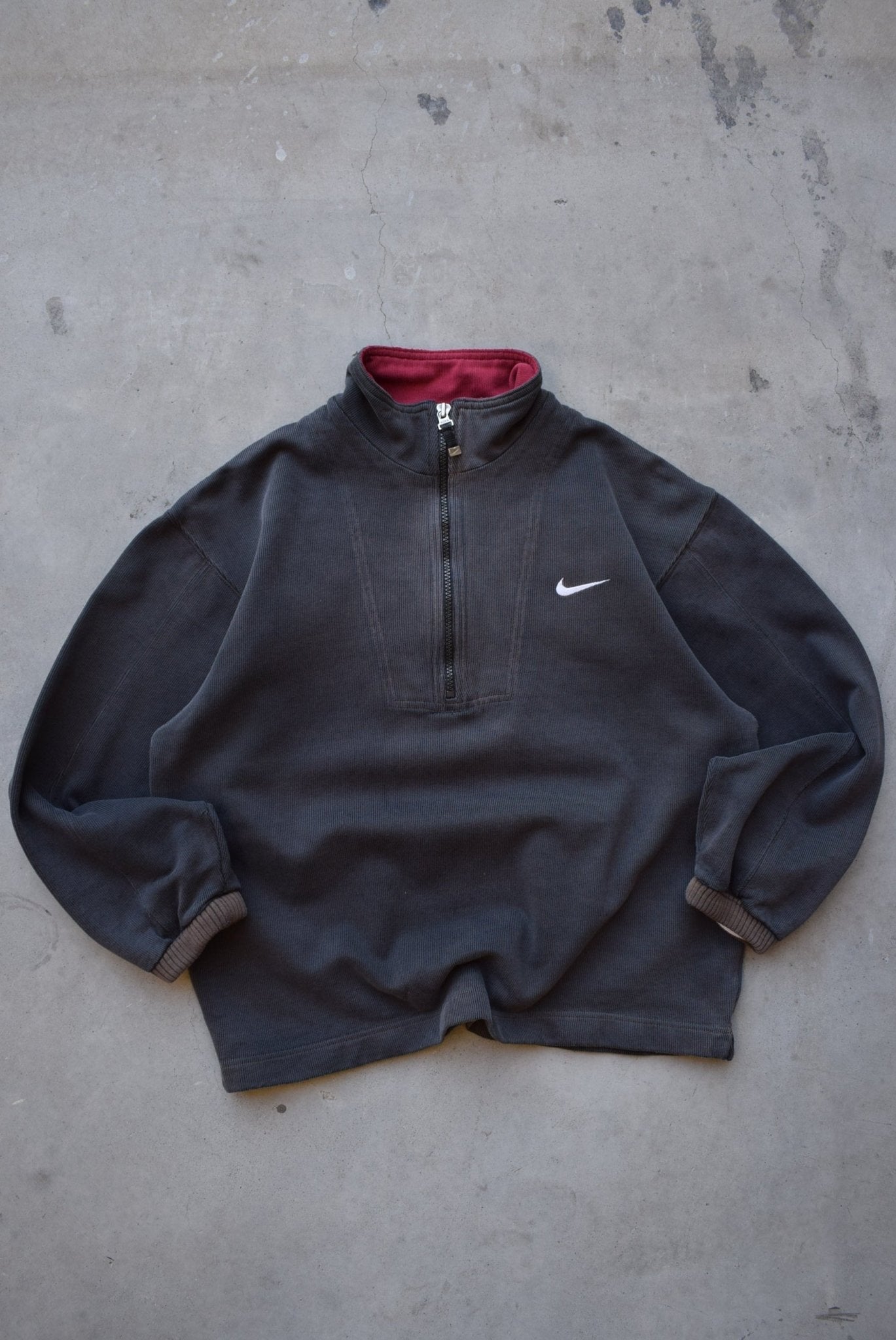 Nike Faded-Black Embroidered Swoosh Quarter Zip — 1990s (S) - Retrospective Store