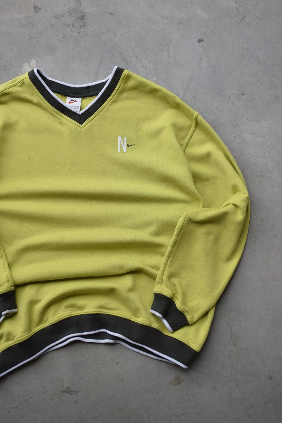 Nike Fluroescent Green Embroidered Swoosh Crewneck — 1990s (M) - Retrospective Store
