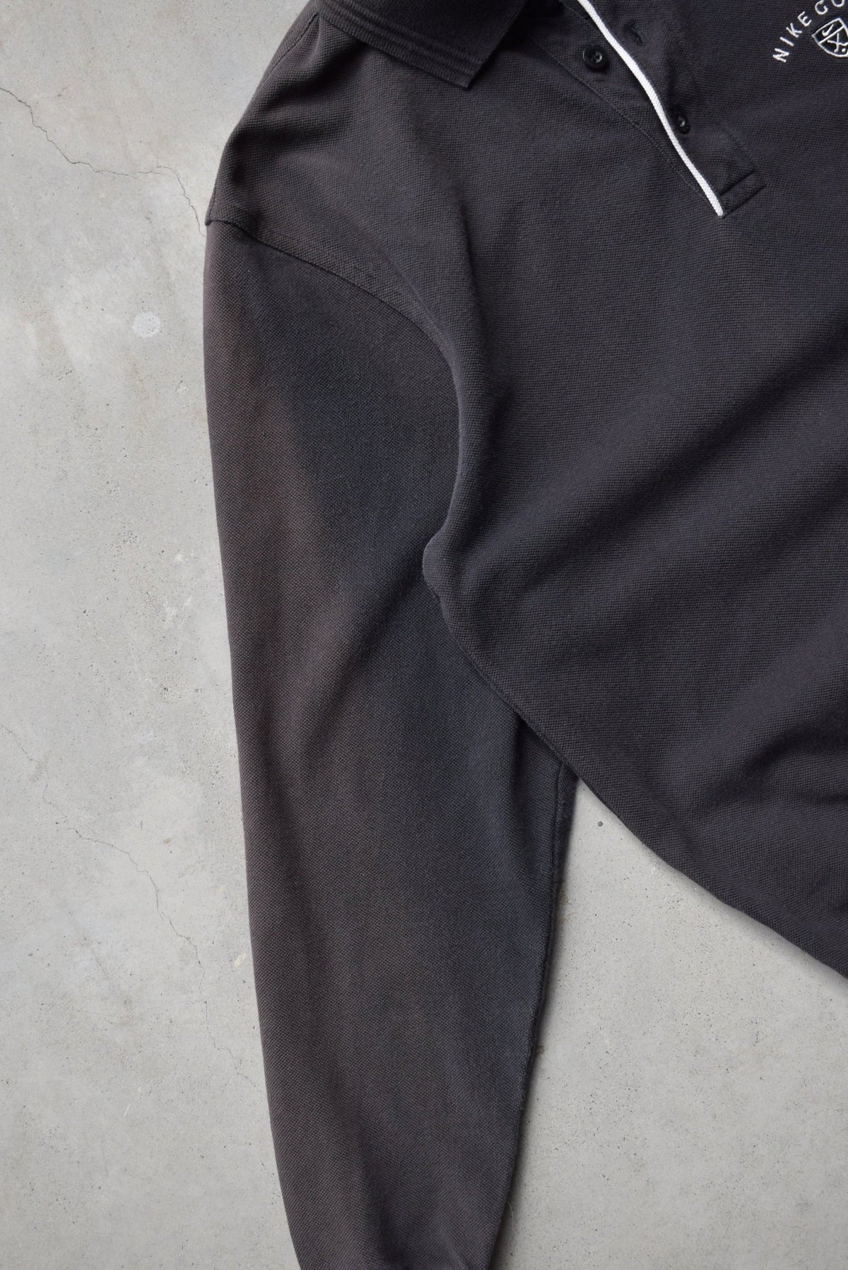 Nike Golf Black Embroidered Spellout Long Sleeve Polo — 2000s (S) - Retrospective Store