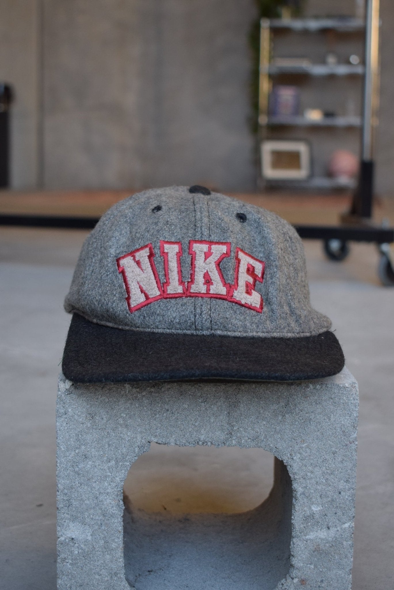 Nike Grey & Black Embroidered Spellout Fleece Hat - Retrospective Store