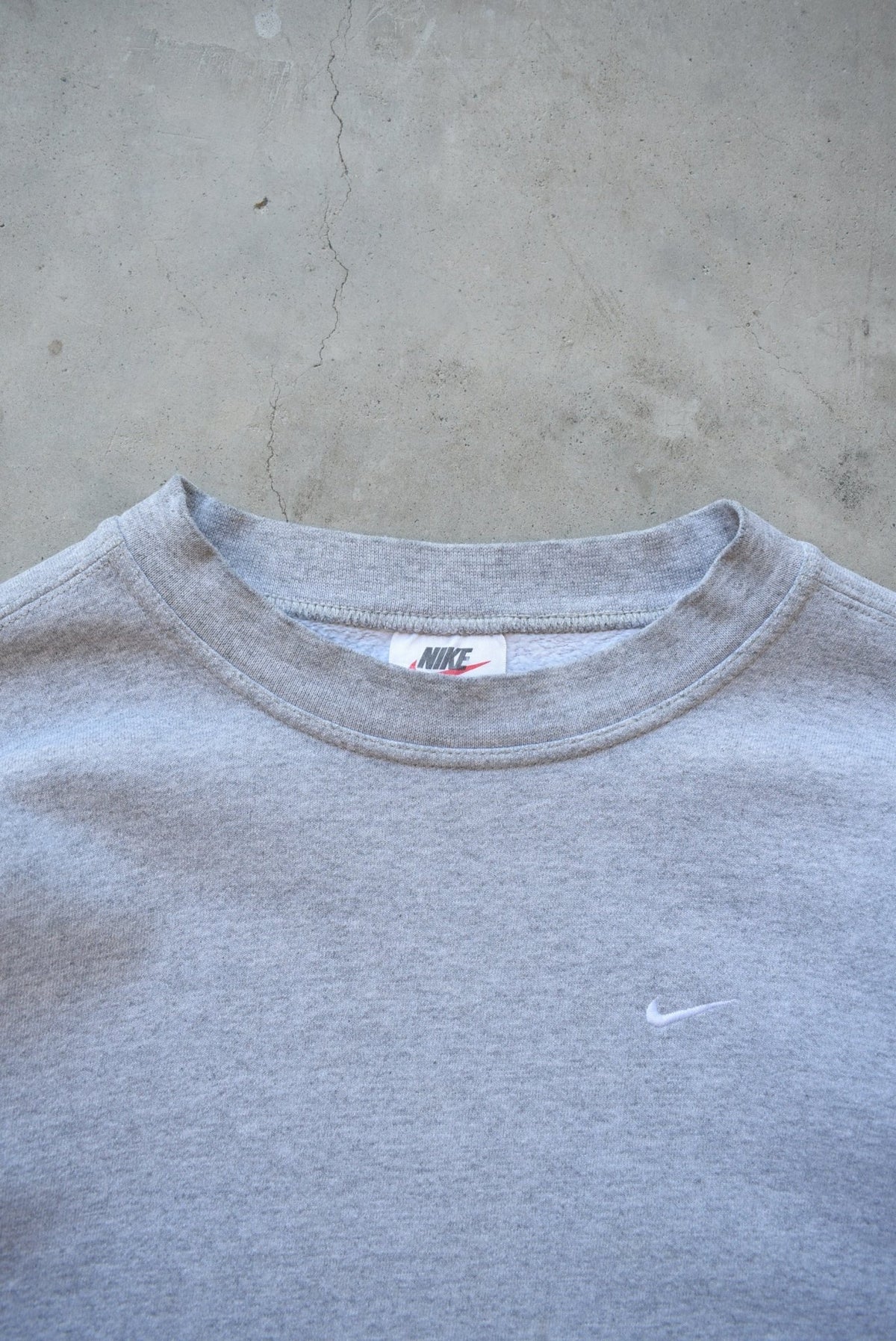 Nike Grey Embroidered Swoosh Crewneck — 1990s (L) - Retrospective Store