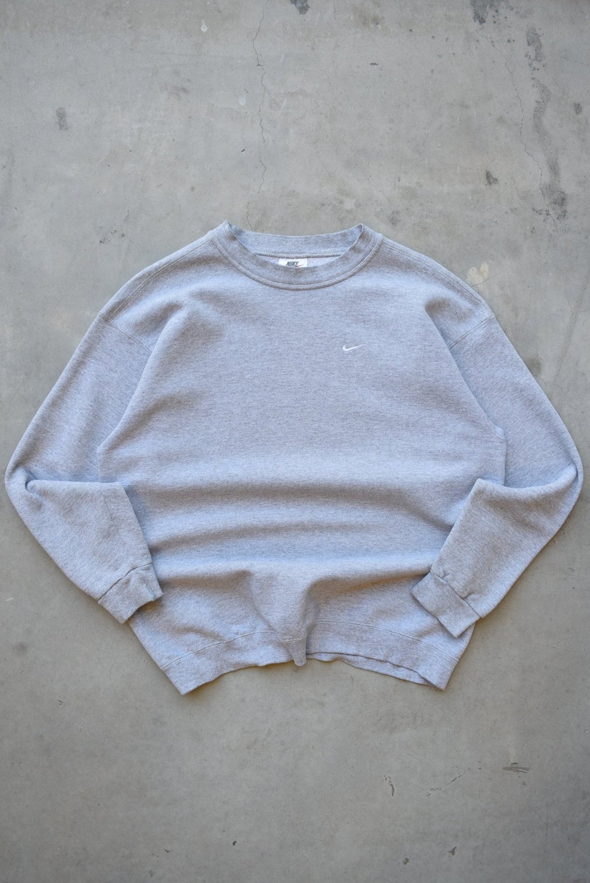 Nike Grey Embroidered Swoosh Crewneck — 1990s (L) - Retrospective Store