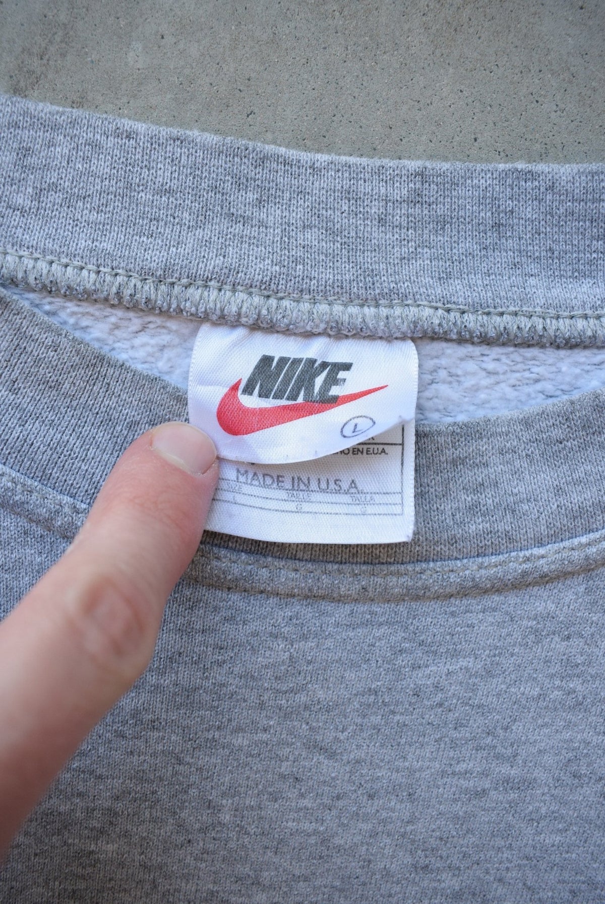 Nike Grey Embroidered Swoosh Crewneck — 1990s (L) - Retrospective Store