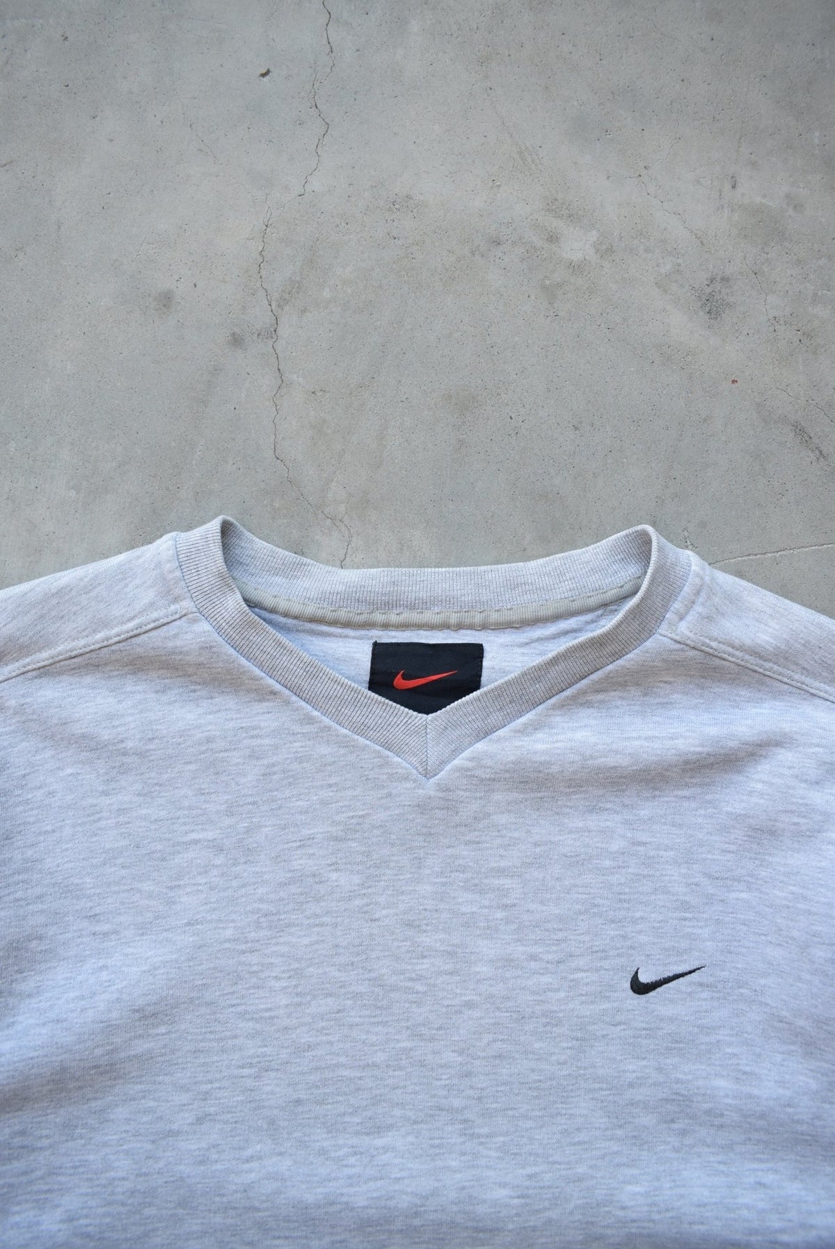 Nike Grey Embroidered Swoosh Crewneck — 1990s (M) - Retrospective Store