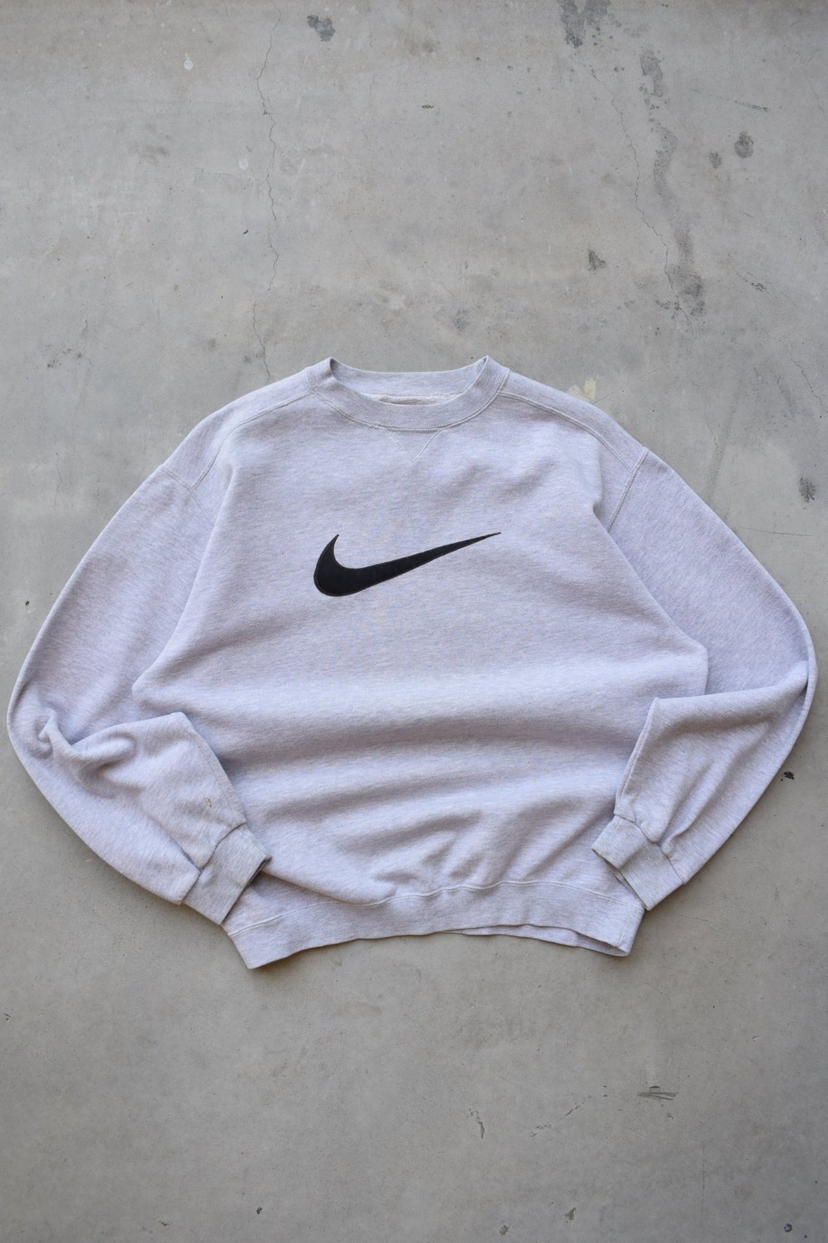 Nike Grey Embroidered Swoosh Crewneck — 1990s (S/M) - Retrospective Store
