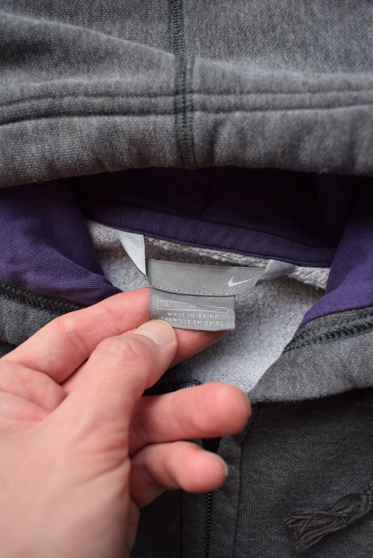 Nike Grey & Purple Embroidered Spellout Full-Zip Hoodie — 2000s (M) - Retrospective Store
