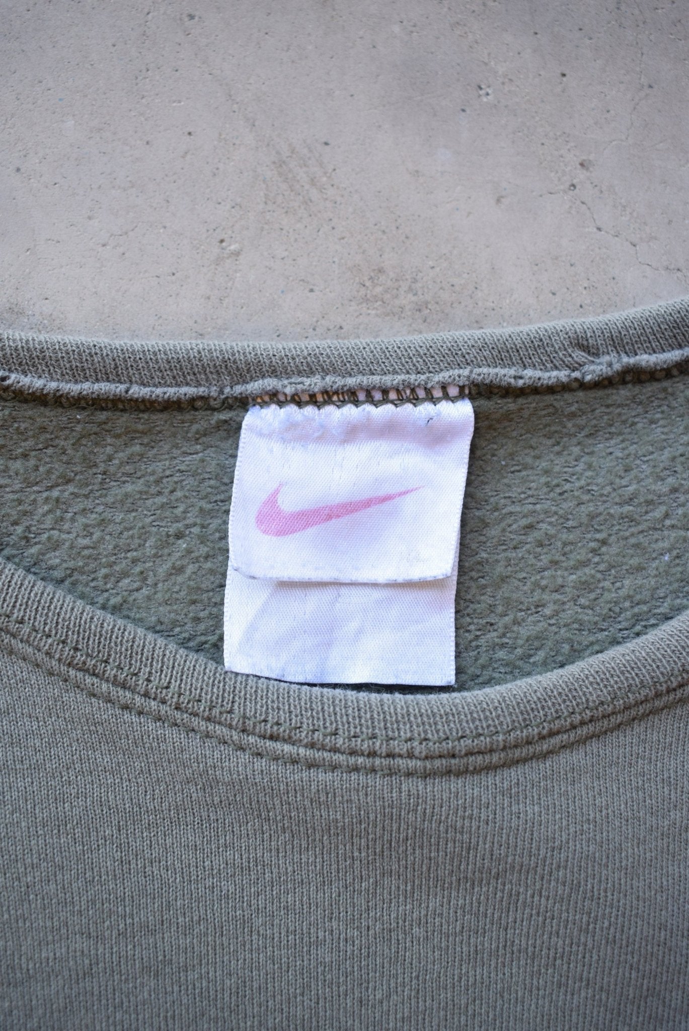 Nike Moss-Green Embroidered Swoosh Crewneck — 1990s (L/XL) - Retrospective Store