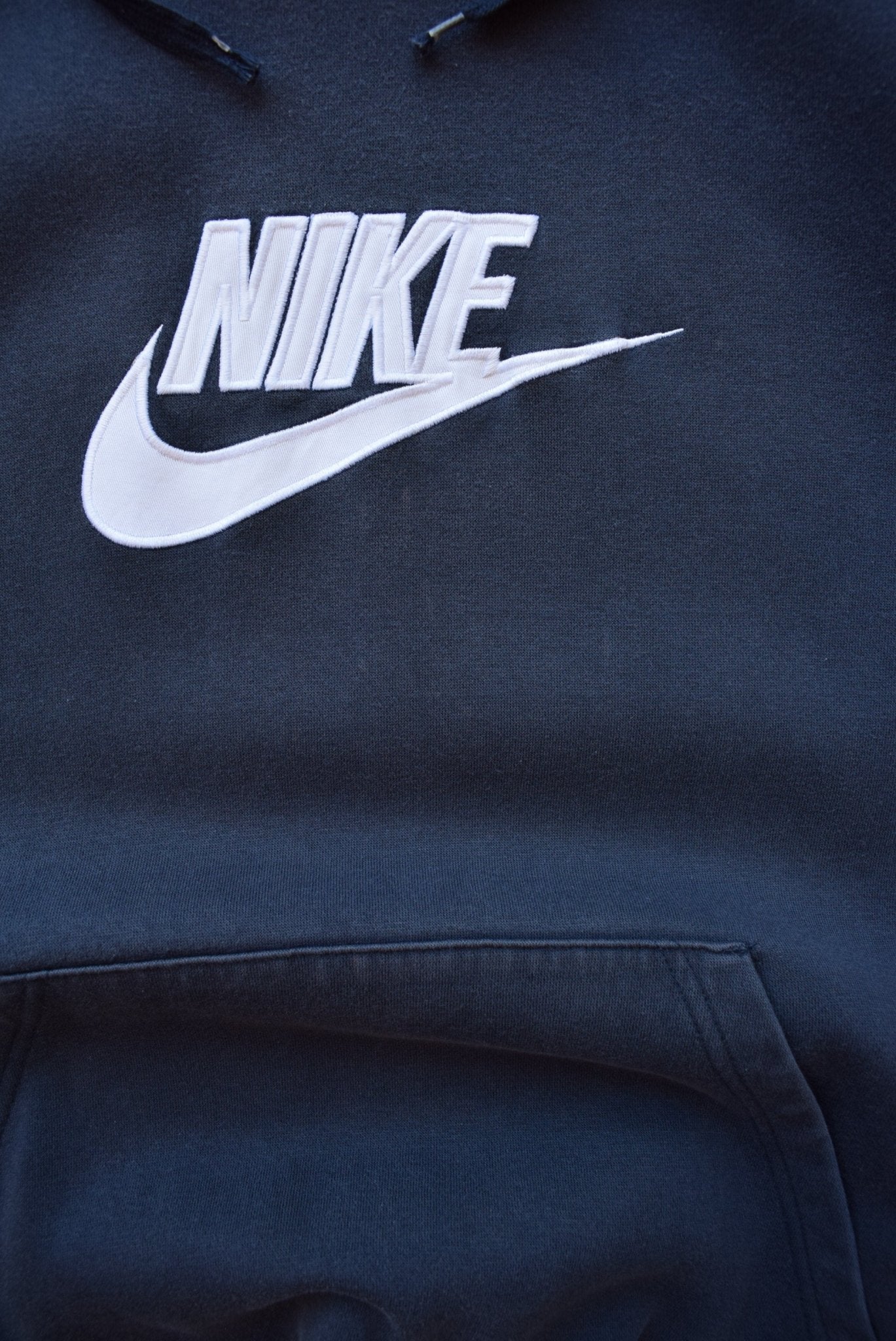 Nike Navy Embroidered Spellout Hoodie — 2000s (XL) - Retrospective Store