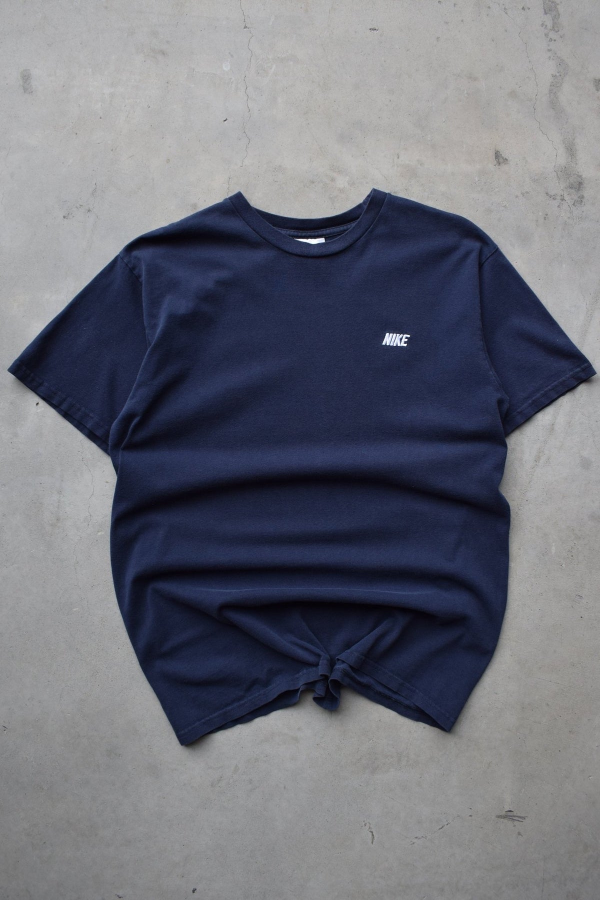 Nike Navy Embroidered Spellout Tee — 1990s (M/L) - Retrospective Store