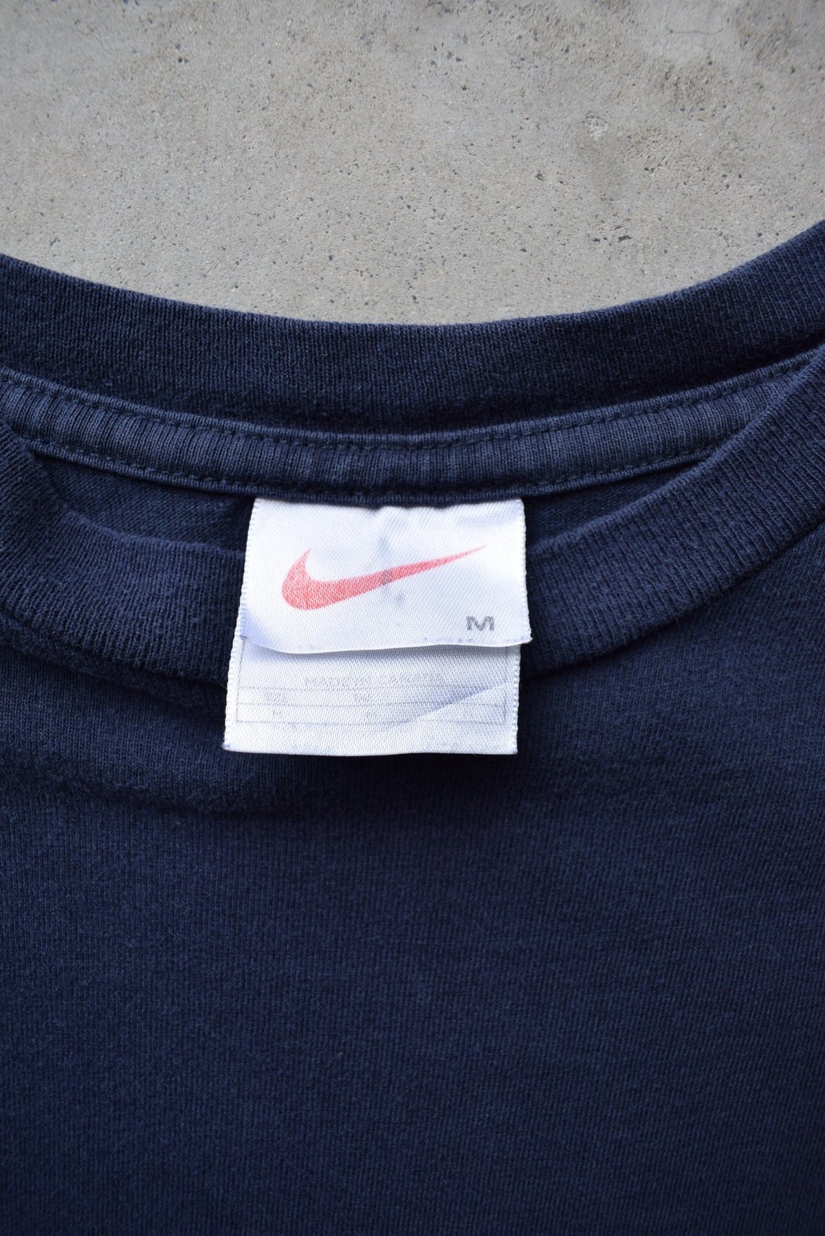 Nike Navy Embroidered Spellout Tee — 1990s (M/L) - Retrospective Store