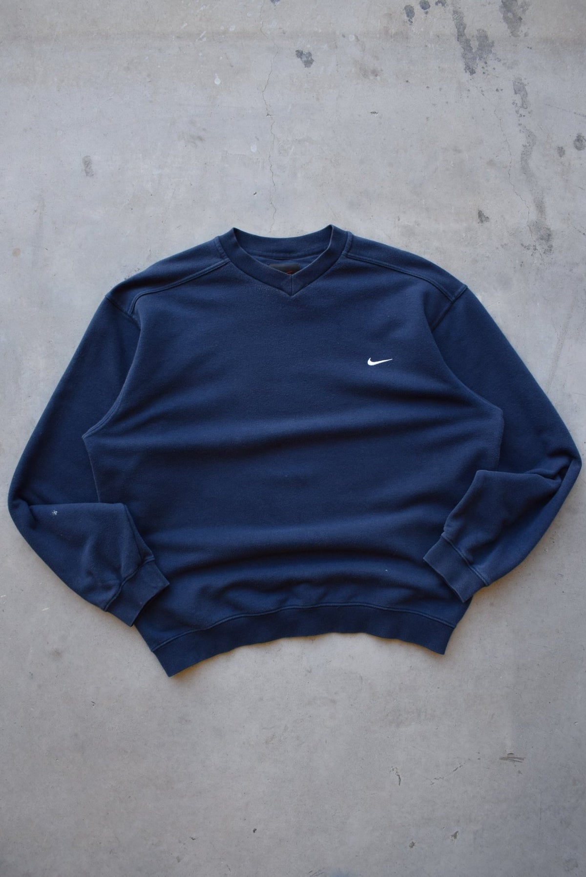 Nike Navy Embroidered Swoosh Crewneck — 1990s (L) - Retrospective Store