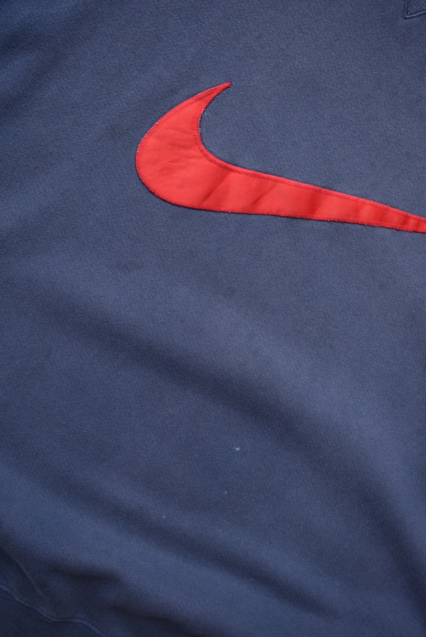 Nike Navy Embroidered Swoosh Crewneck — 1990s (XL) - Retrospective Store