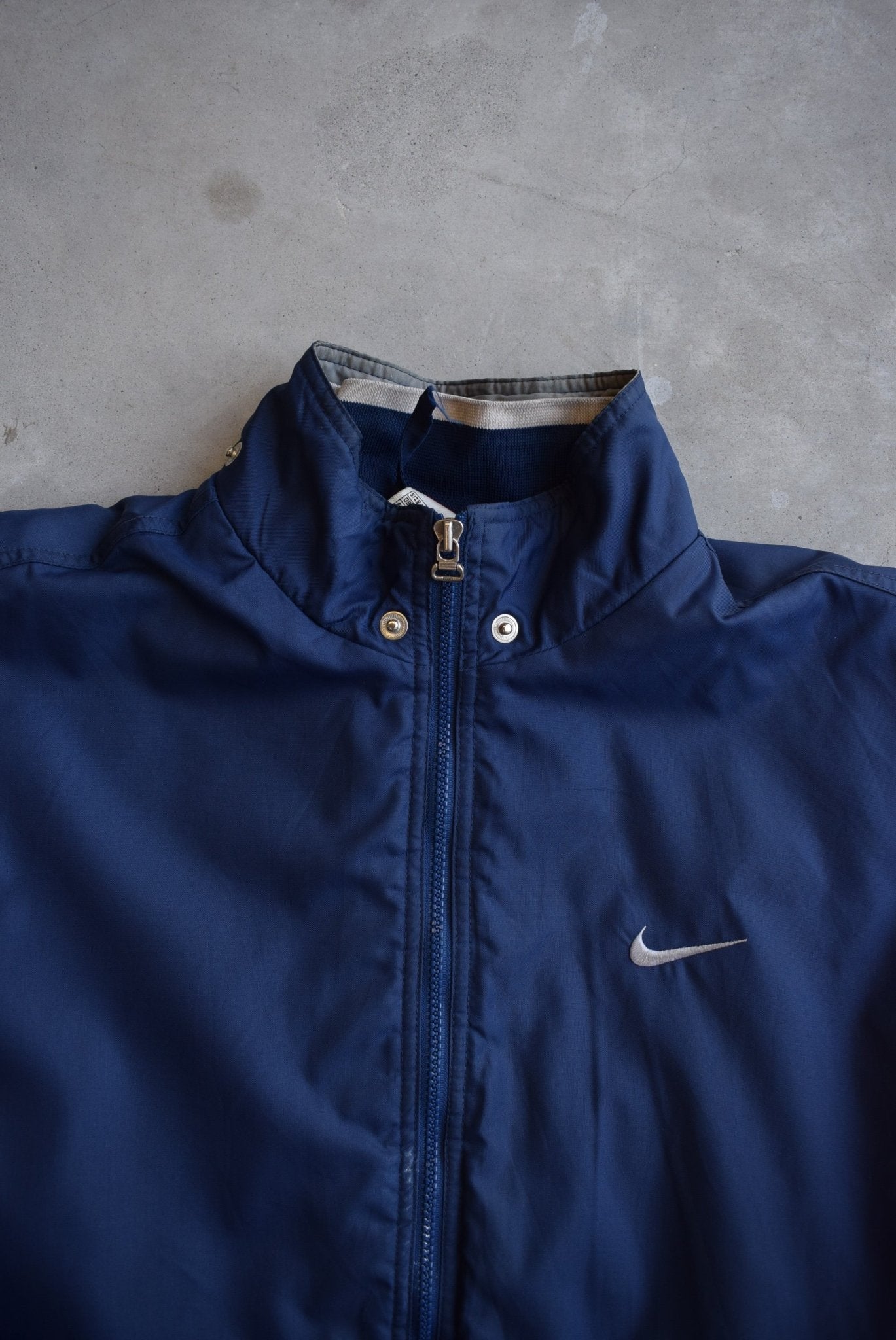 Nike Navy Embroidered Swoosh Heavyweight Jacket — 1990s (L/XL) - Retrospective Store