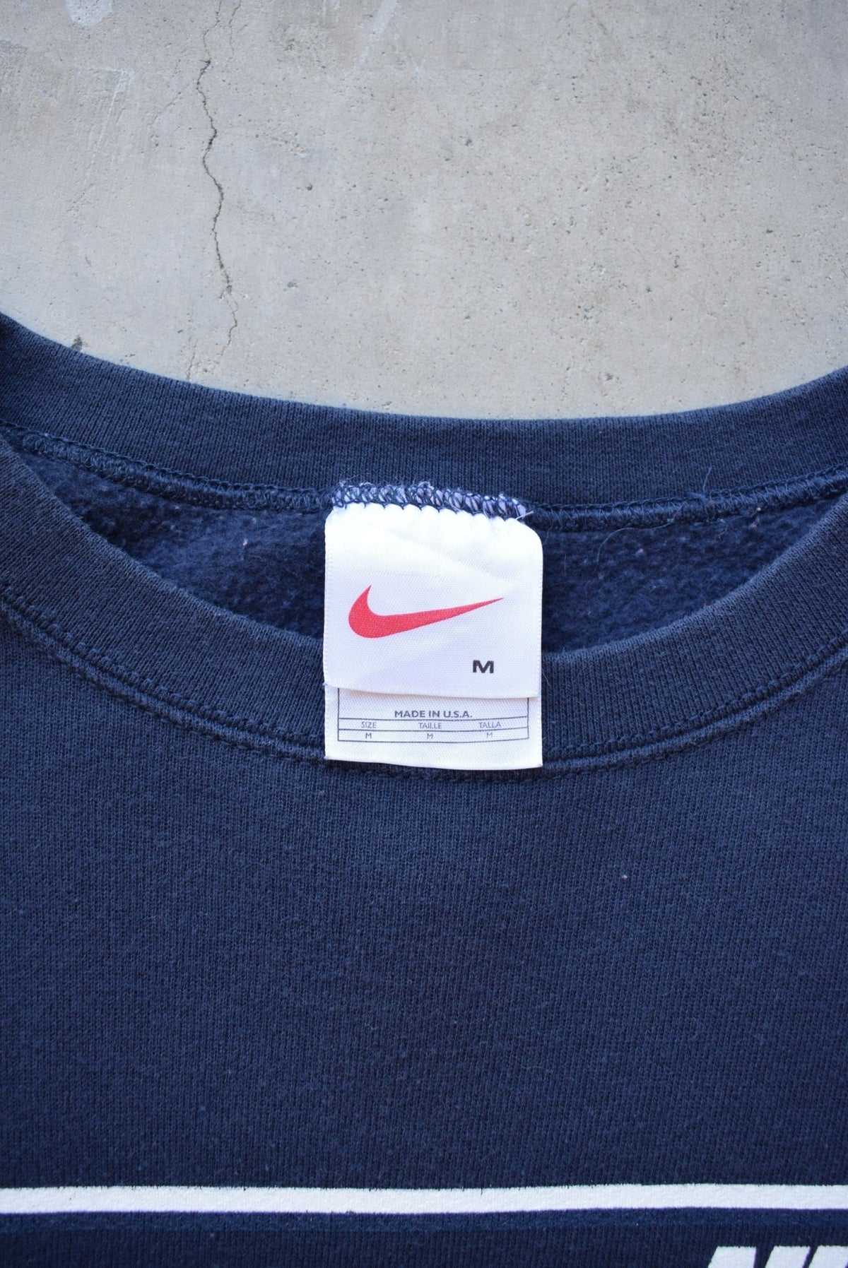 Nike Navy Spellout Crewneck — 1990s (M/L) - Retrospective Store