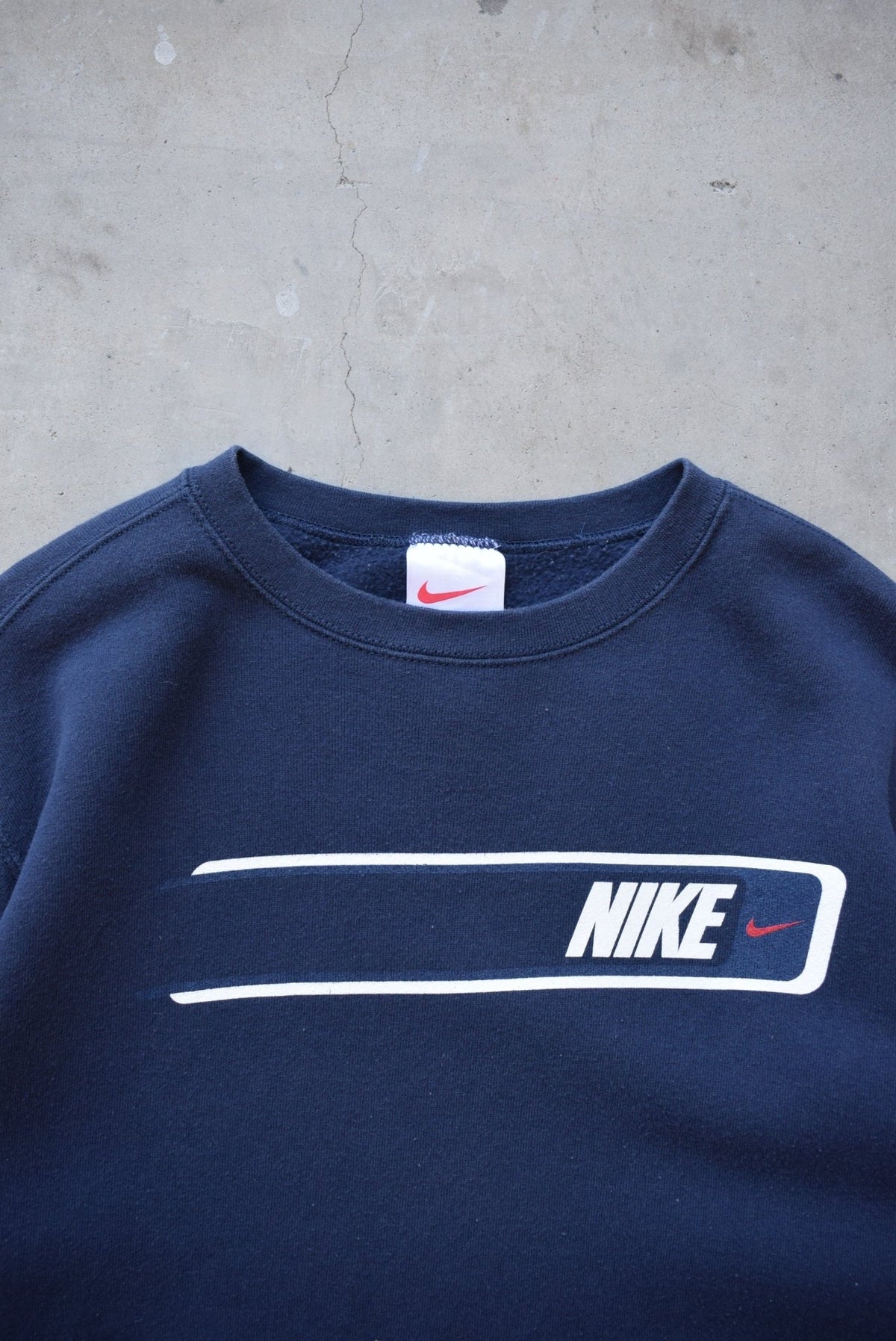 Nike Navy Spellout Crewneck — 1990s (M/L) - Retrospective Store