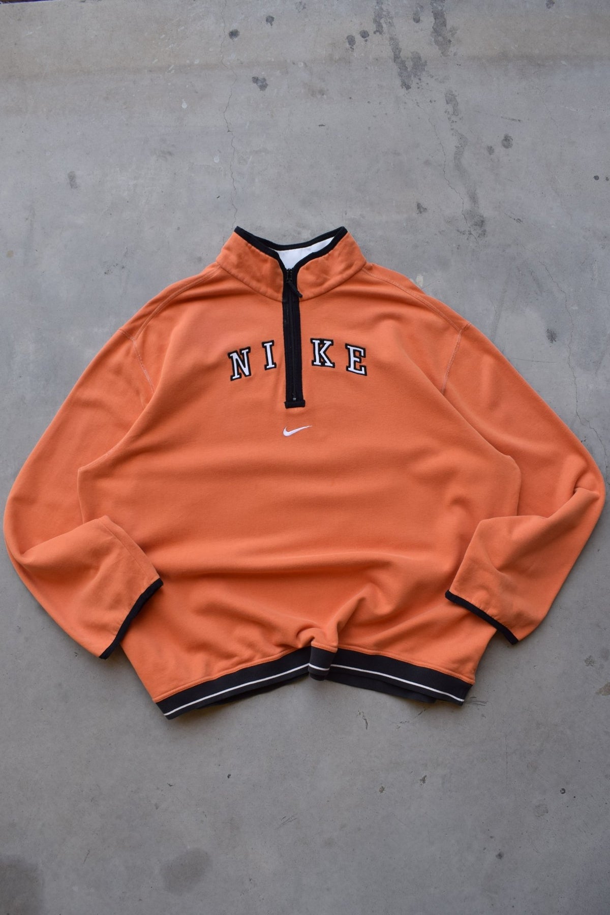 Nike Orange Embroidered Spellout Quarter Zip — 1990s (XXL/3XL) - Retrospective Store