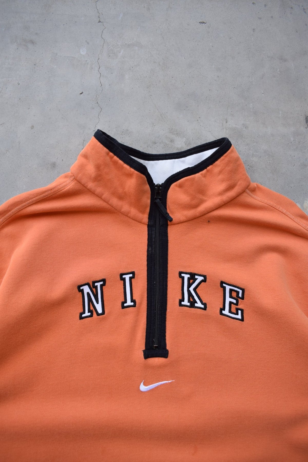 Nike Orange Embroidered Spellout Quarter Zip — 1990s (XXL/3XL) - Retrospective Store