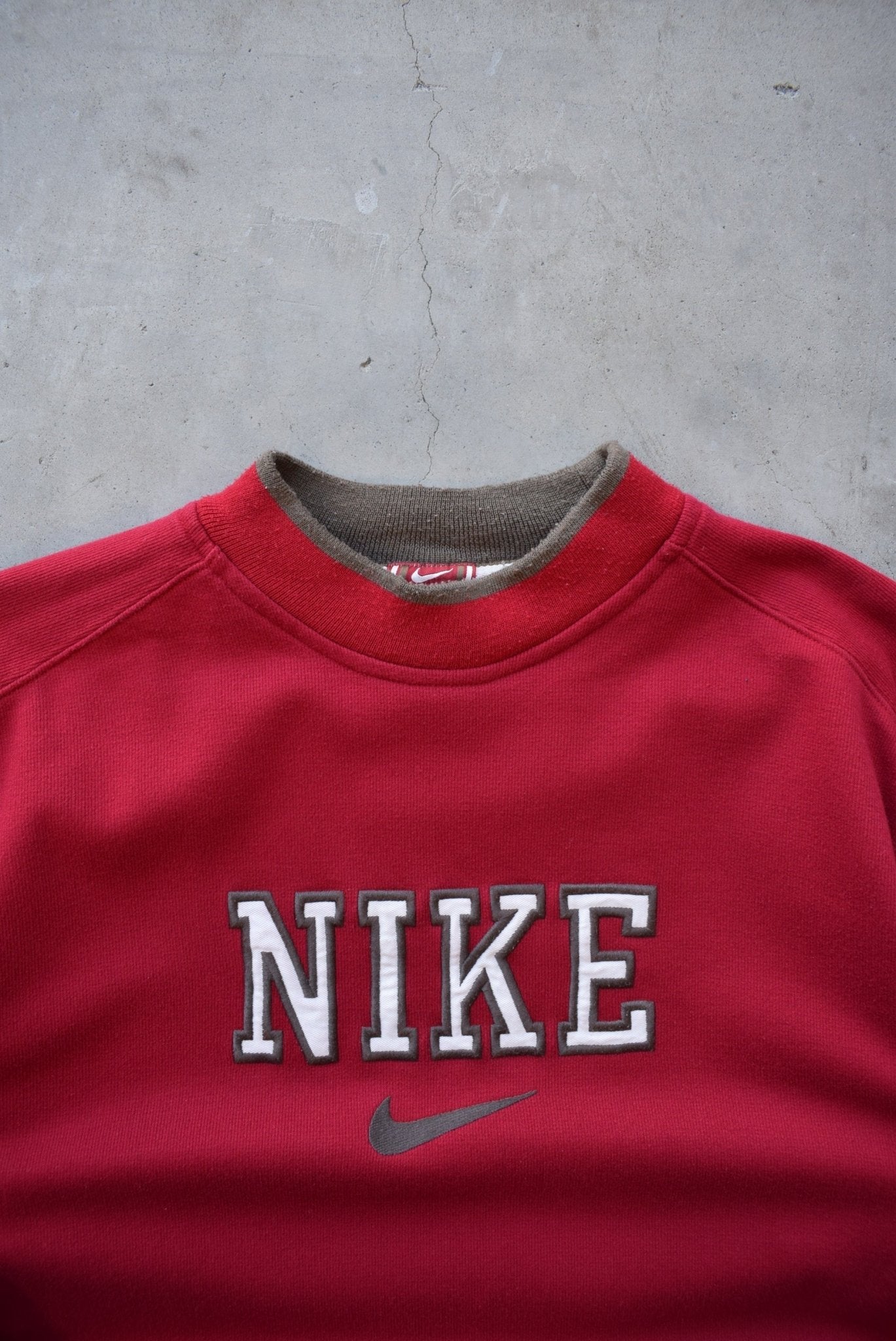 Nike Red Embroidered Spellout Crewneck — 1990s (S/M) - Retrospective Store