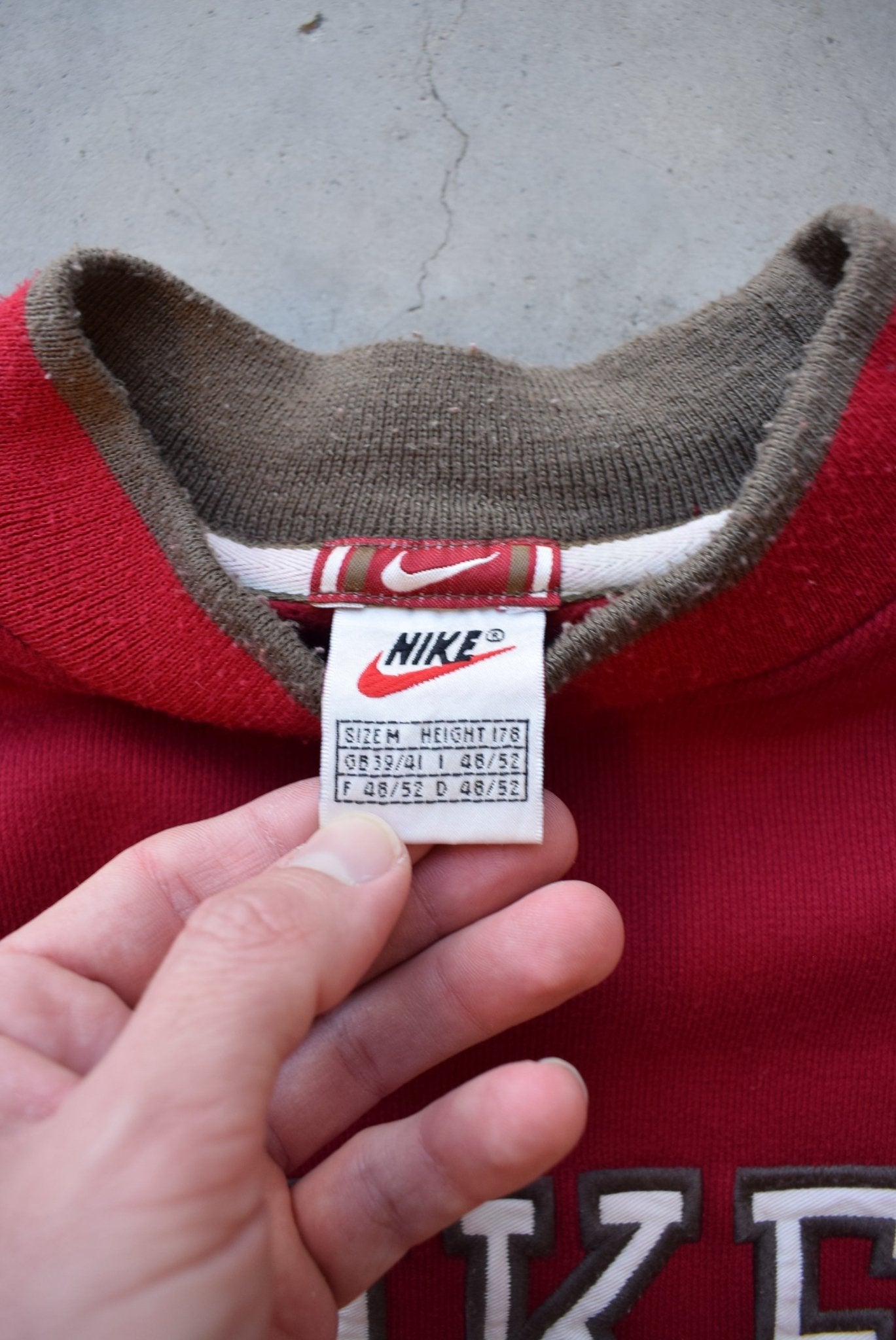 Nike Red Embroidered Spellout Crewneck — 1990s (S/M) - Retrospective Store