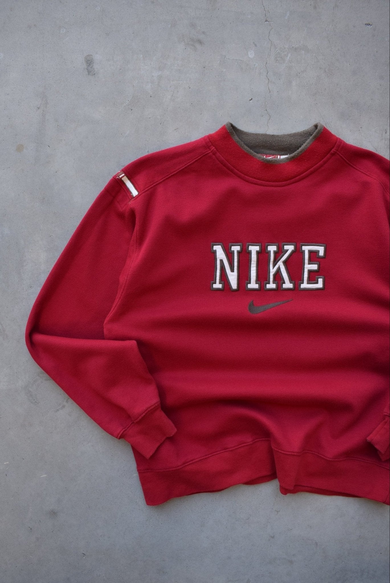 Nike Red Embroidered Spellout Crewneck — 1990s (S/M) - Retrospective Store