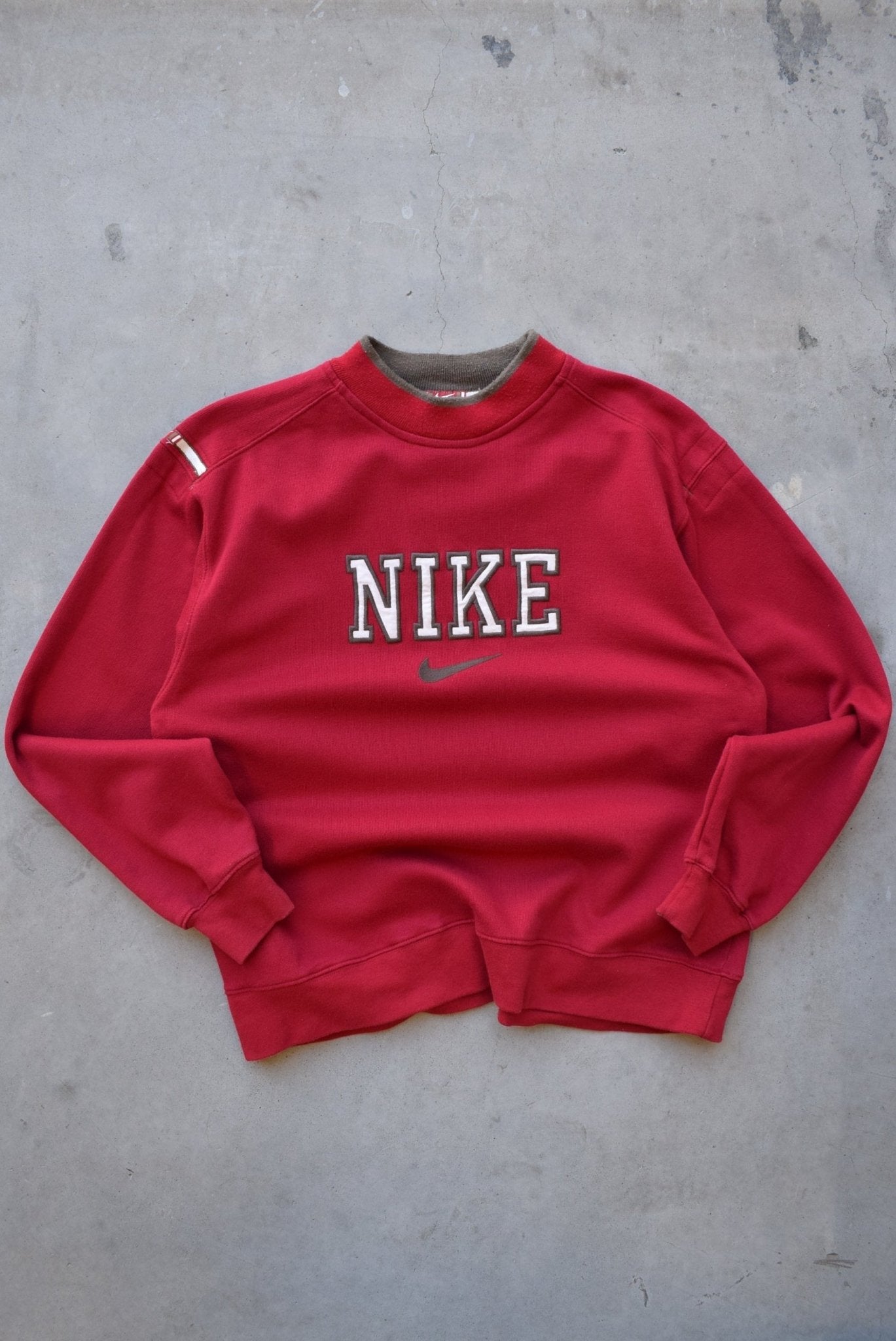 Nike Red Embroidered Spellout Crewneck — 1990s (S/M) - Retrospective Store