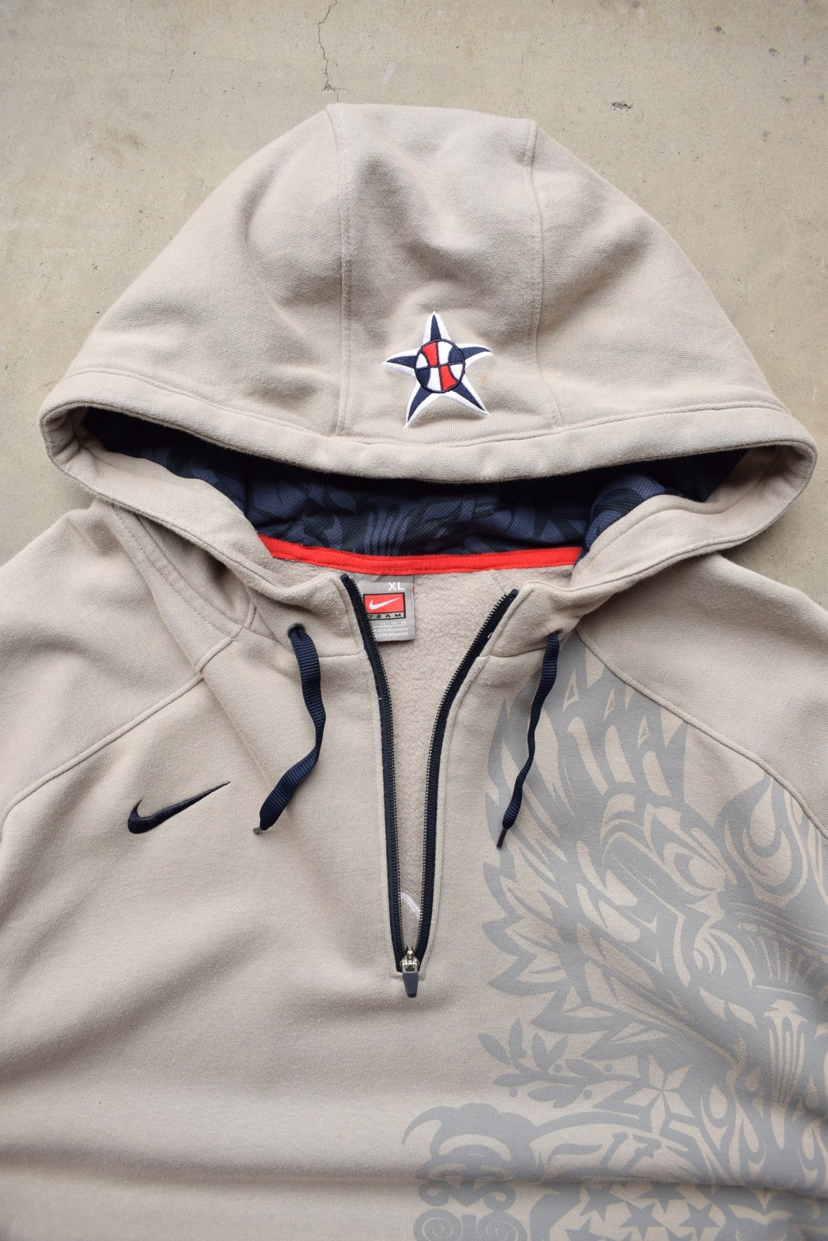 Nike x Team USA Stone-Grey Embroidered Quarter Zip Hoodie — 2000s (XXL) - Retrospective Store