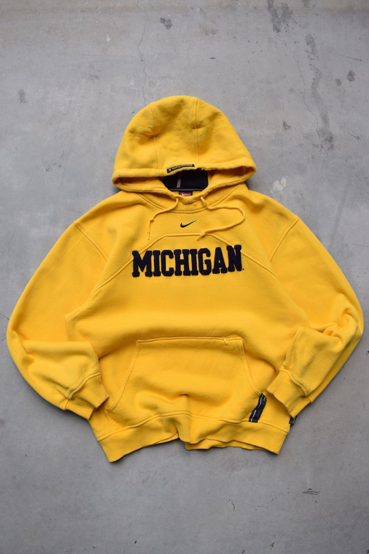 Nike x University of Michigan Yellow Embroidered Spellout Hoodie — 2000s (S/M) - Retrospective Store