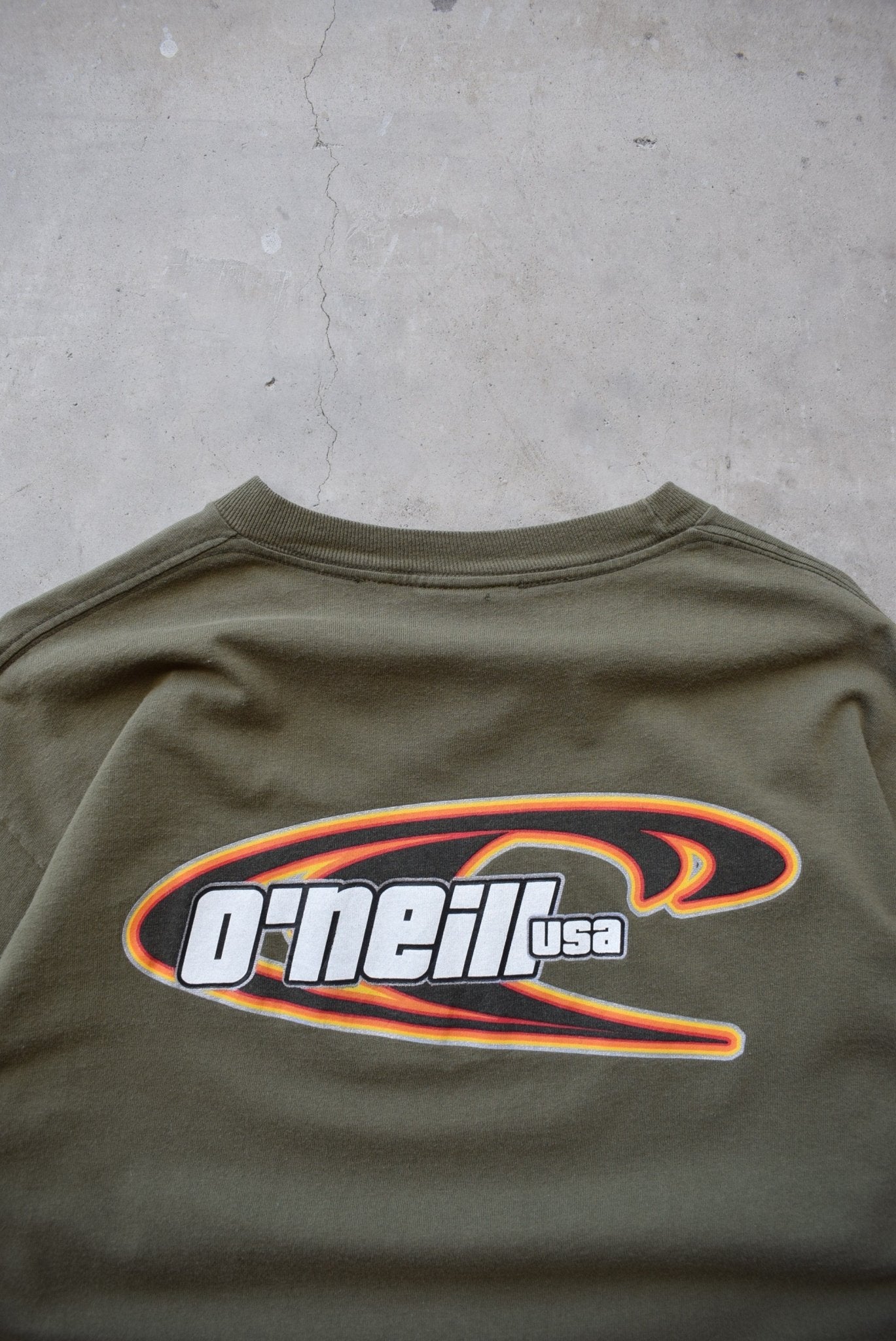 O'Neill USA Surfwear Green Long Sleeve Spellout Tee — 1990s (L) - Retrospective Store