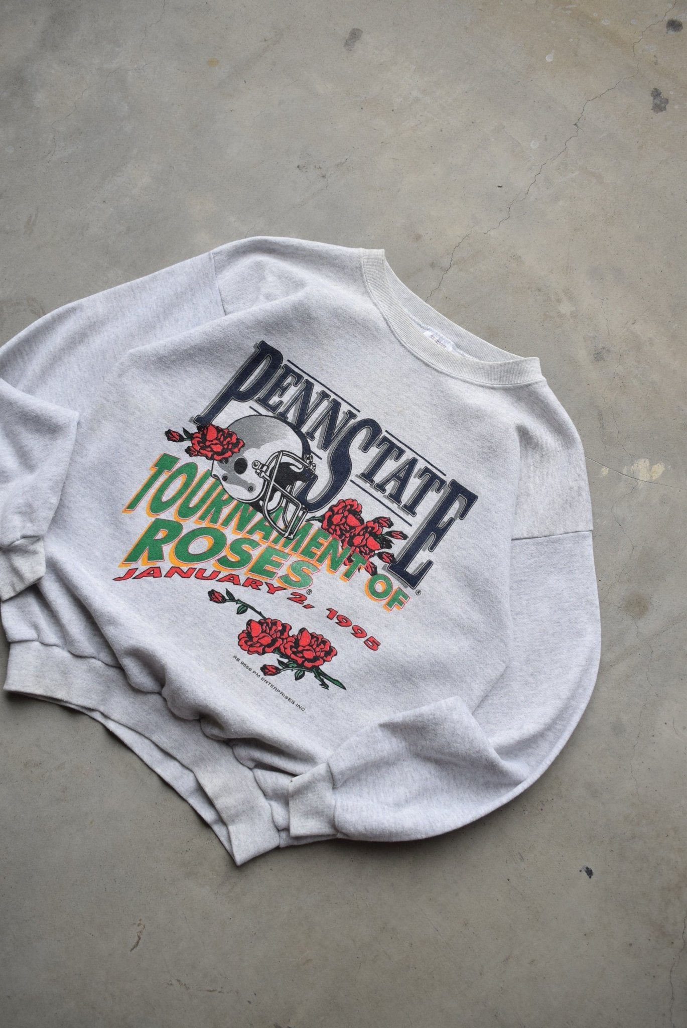 Penn State University Football Grey Graphic Crewneck — 1995 (M) - Retrospective Store