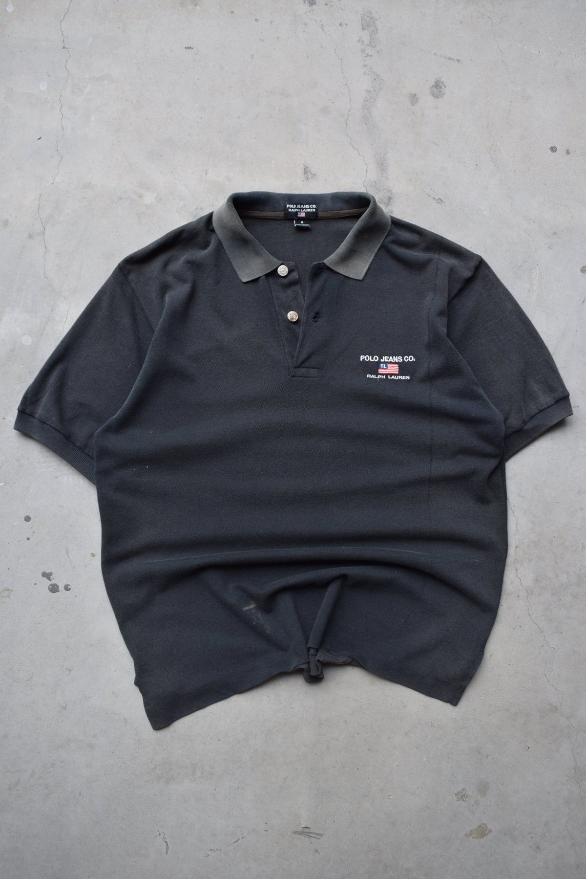 Polo Jeans Co. Ralph Lauren Black Embroidered Spellout Polo — 1990s (L) - Retrospective Store