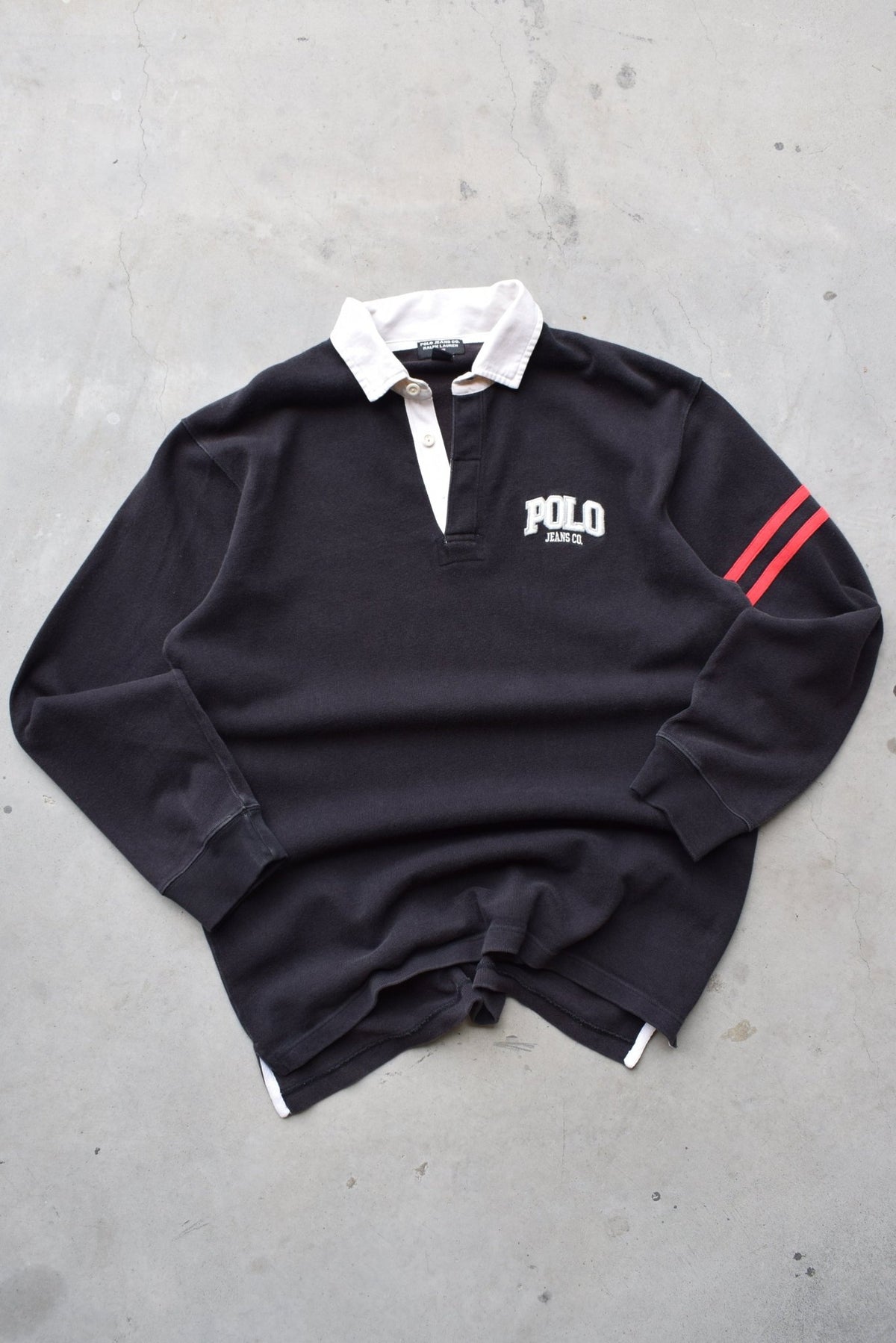 Polo Jeans Co. Ralph Lauren Black & Red Embroidered Rugby Polo — 1990s (XL) - Retrospective Store