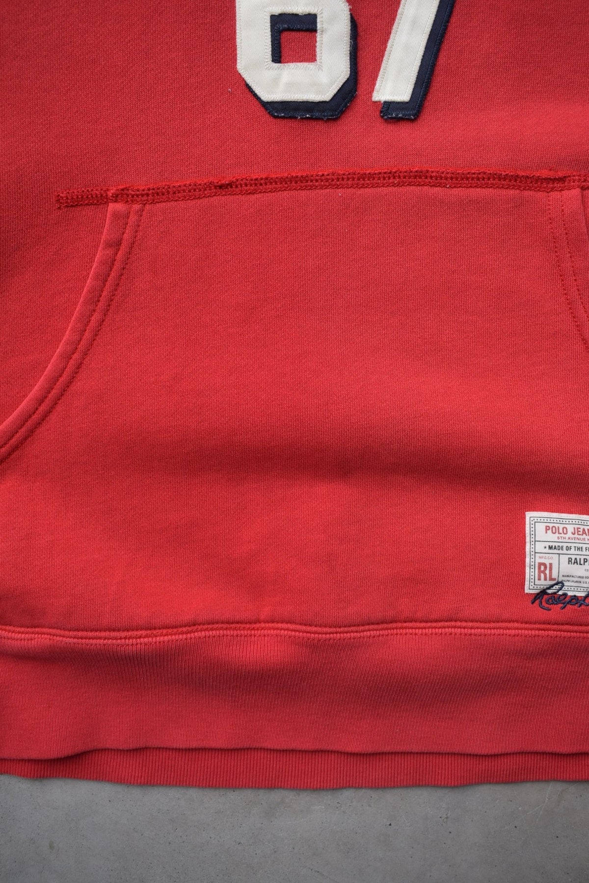 Polo Jeans Ralph Lauren Red Embroidered Spellout Hoodie — 2000s (S) - Retrospective Store