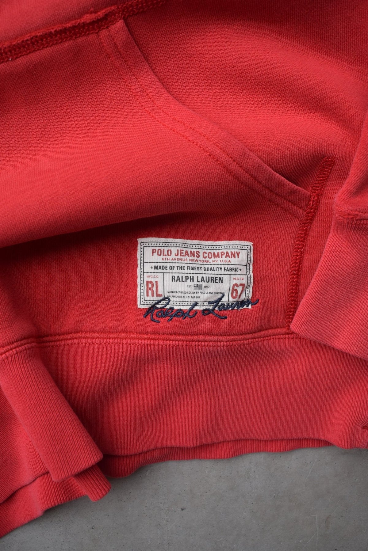 Polo Jeans Ralph Lauren Red Embroidered Spellout Hoodie — 2000s (S) - Retrospective Store