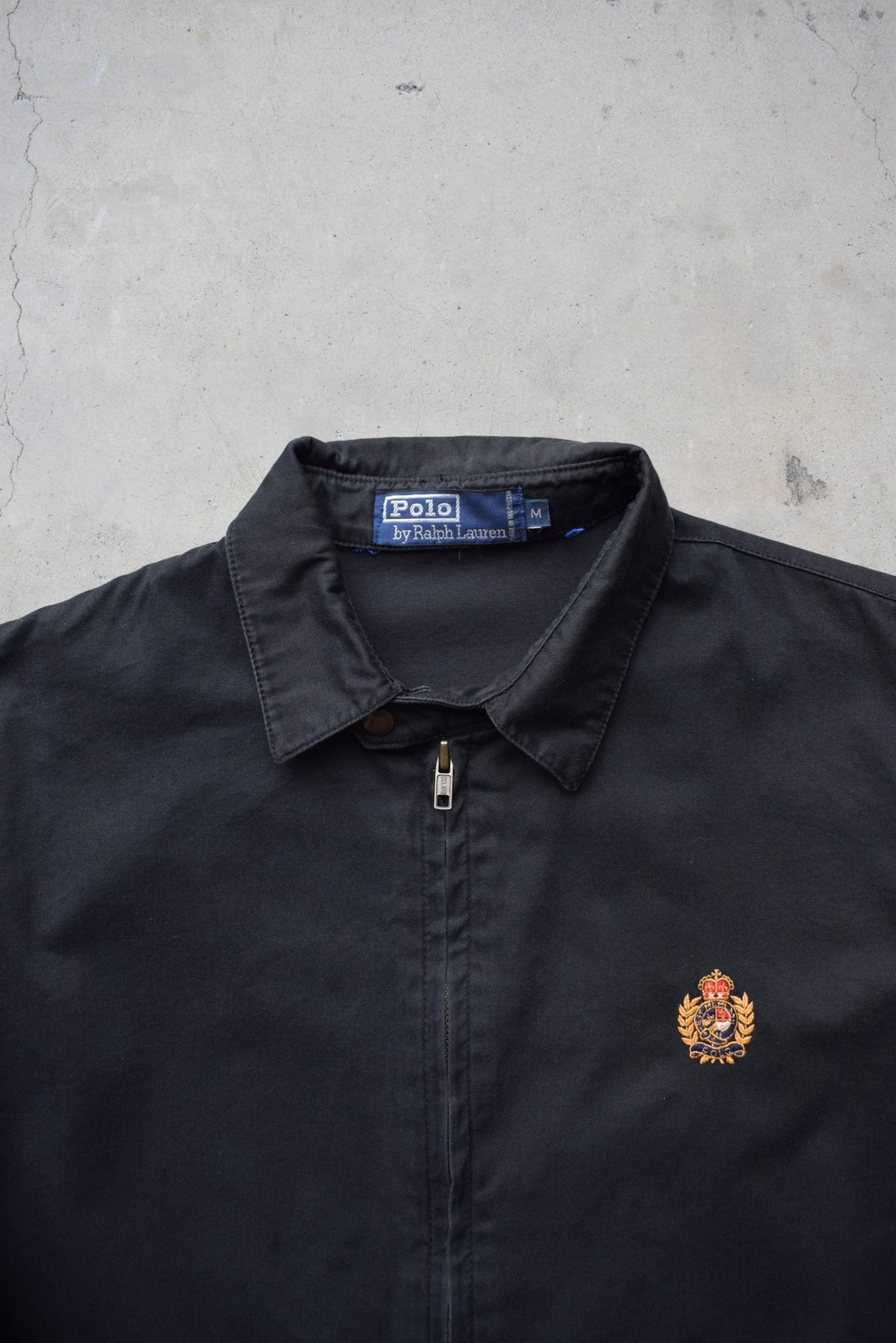 Polo Ralph Lauren Black Embroidered Logo Harrington Jacket — 1990s (M) - Retrospective Store