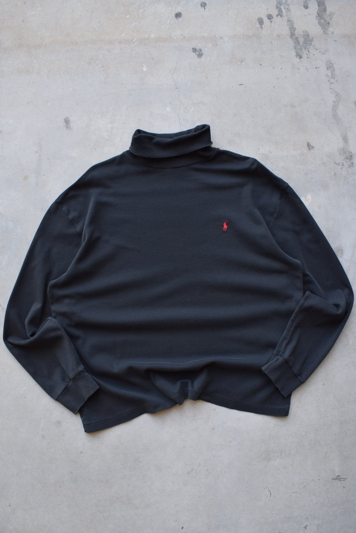 Polo Ralph Lauren Black Embroidered Logo Turtleneck — 1990s (XL) - Retrospective Store