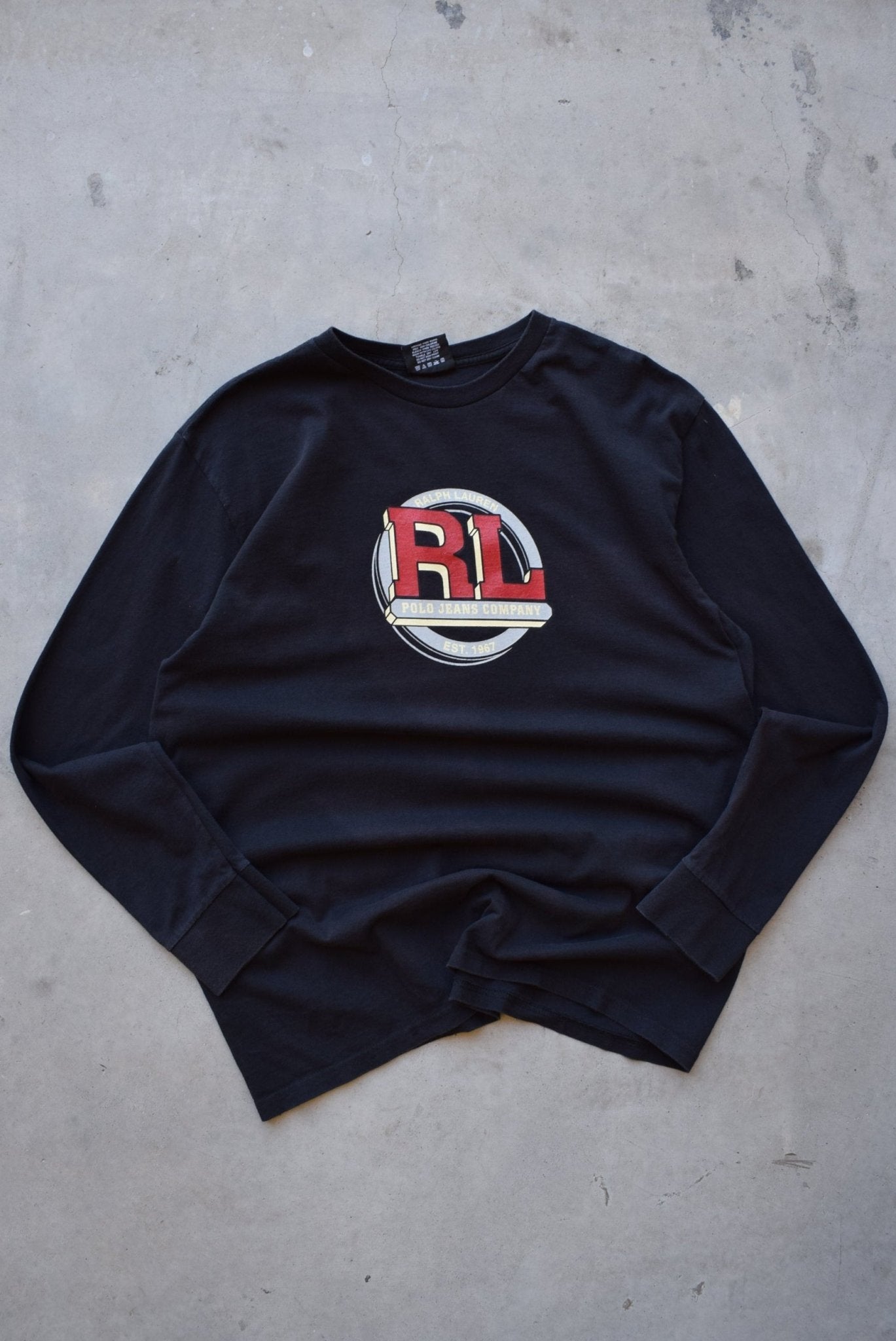 Polo Ralph Lauren Black Long Sleeve Spellout Tee — 2000s (L/XL) - Retrospective Store