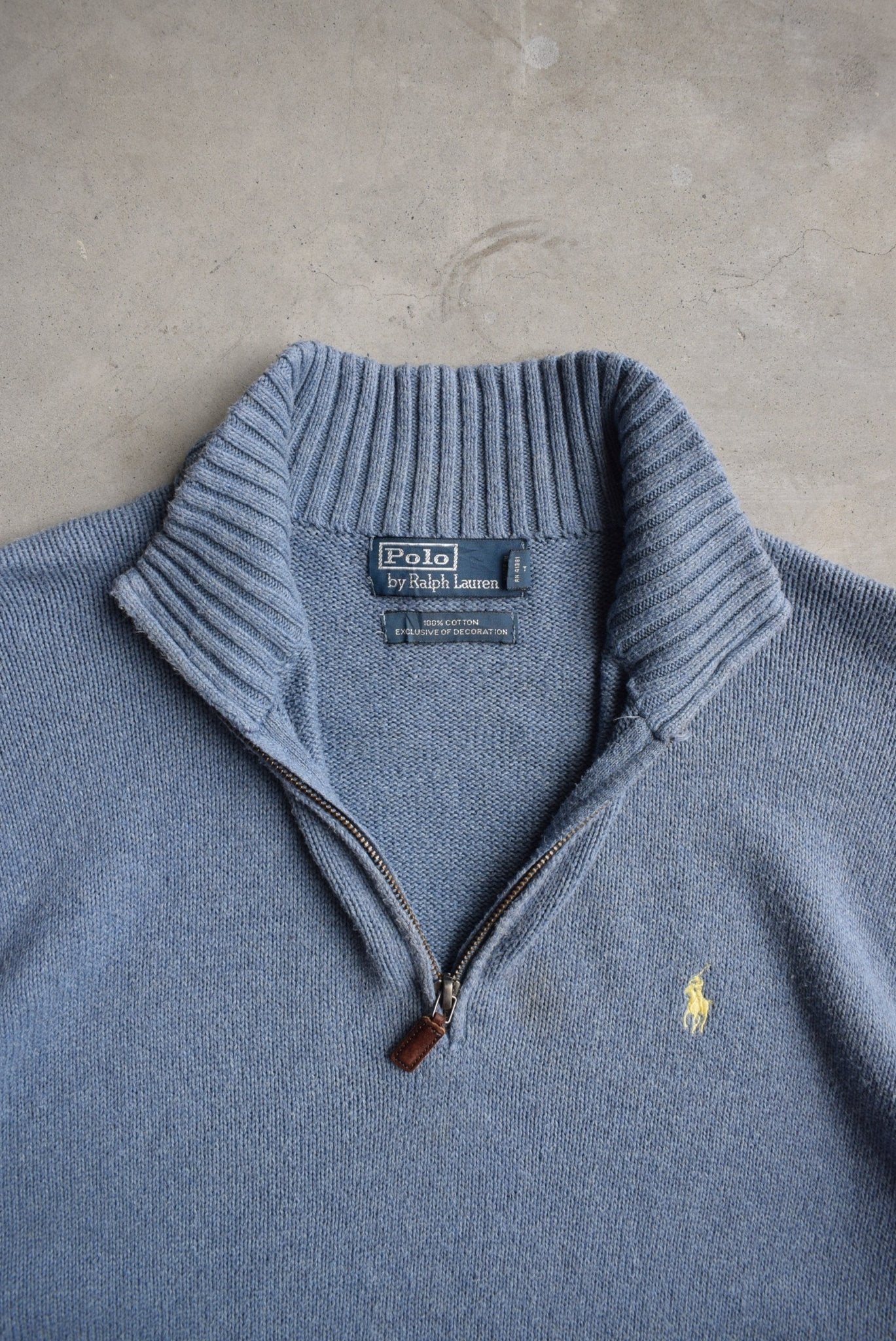 Polo Ralph Lauren Blue Embroidered Knitted Quarter Zip — 1990s (M/L) - Retrospective Store
