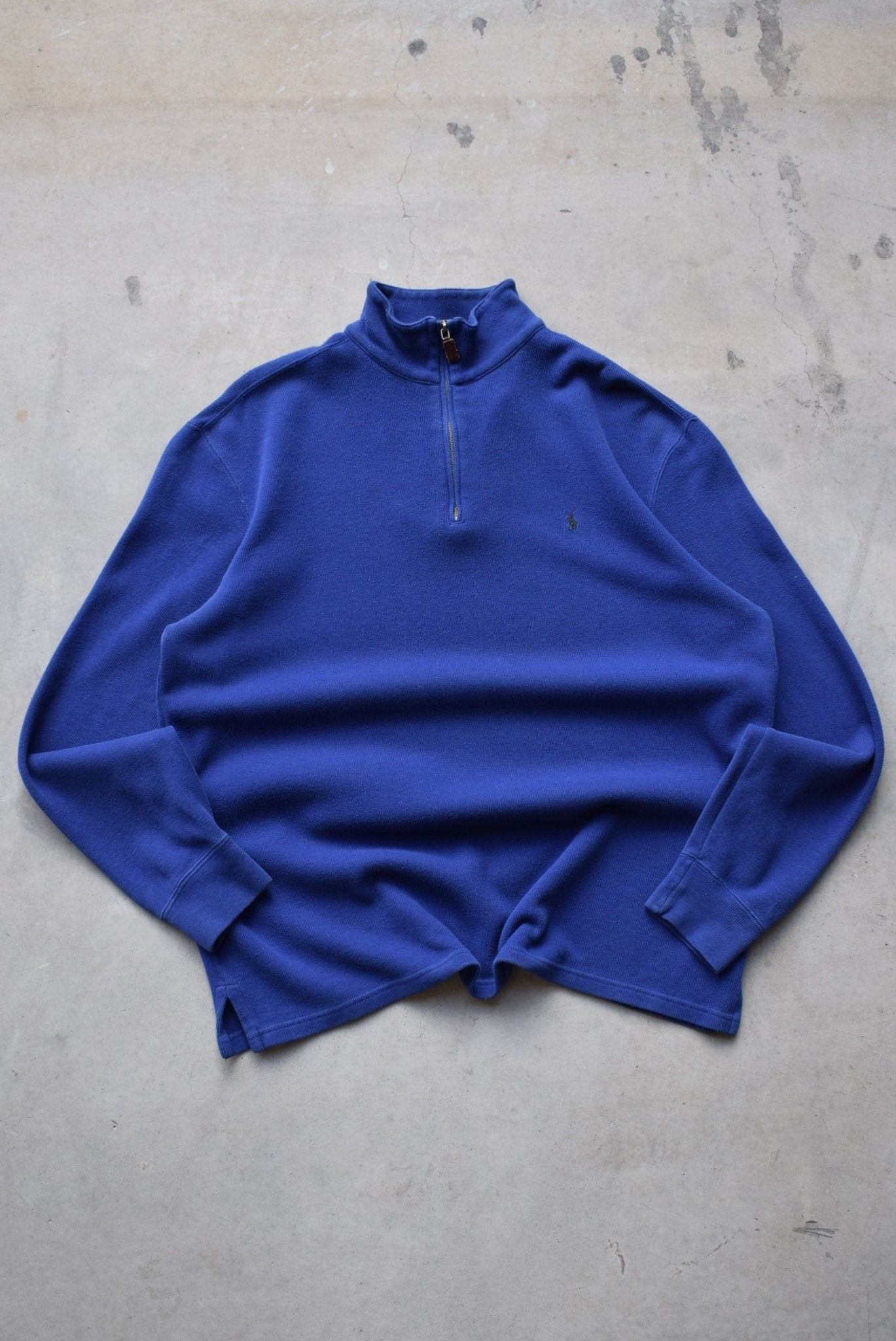 Polo Ralph Lauren Blue Embroidered Logo Quarter Zip — 1990s (L/XL) - Retrospective Store