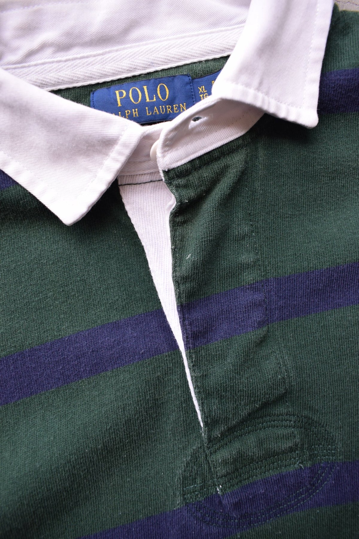 Polo Ralph Lauren Green & Navy Embroidered Logo Rugby Polo — 2000s (XL) - Retrospective Store