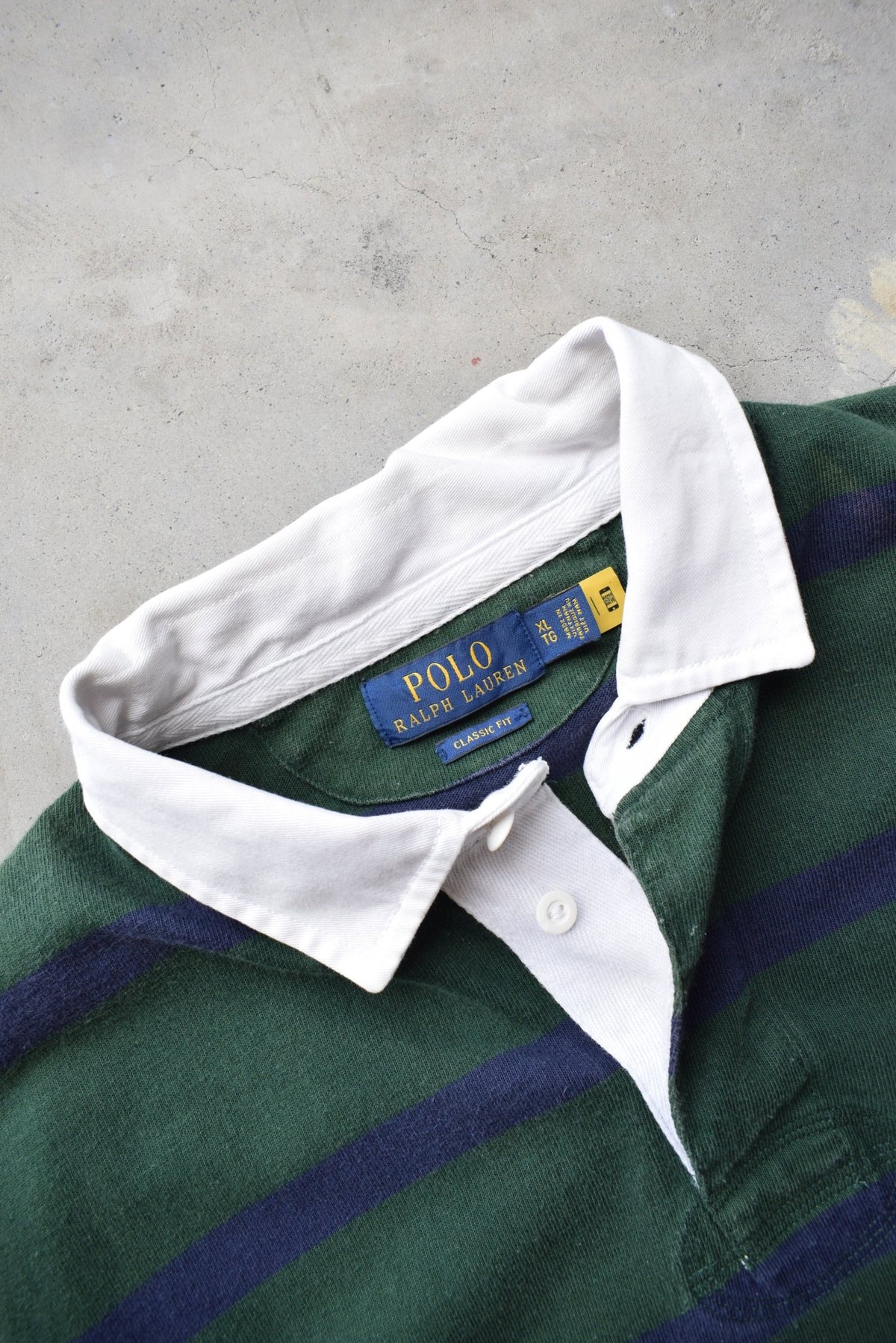 Polo Ralph Lauren Green & Navy Embroidered Logo Rugby Polo — 2000s (XL) - Retrospective Store