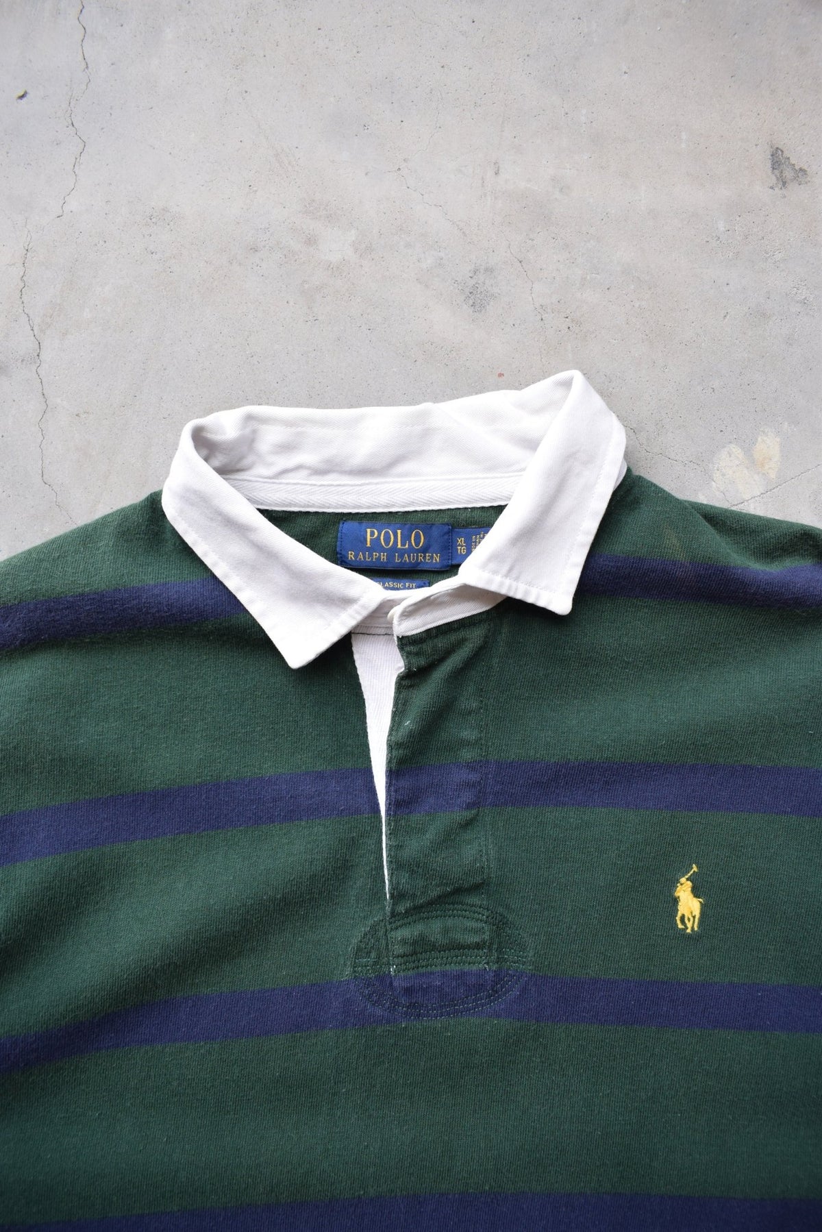 Polo Ralph Lauren Green & Navy Embroidered Logo Rugby Polo — 2000s (XL) - Retrospective Store
