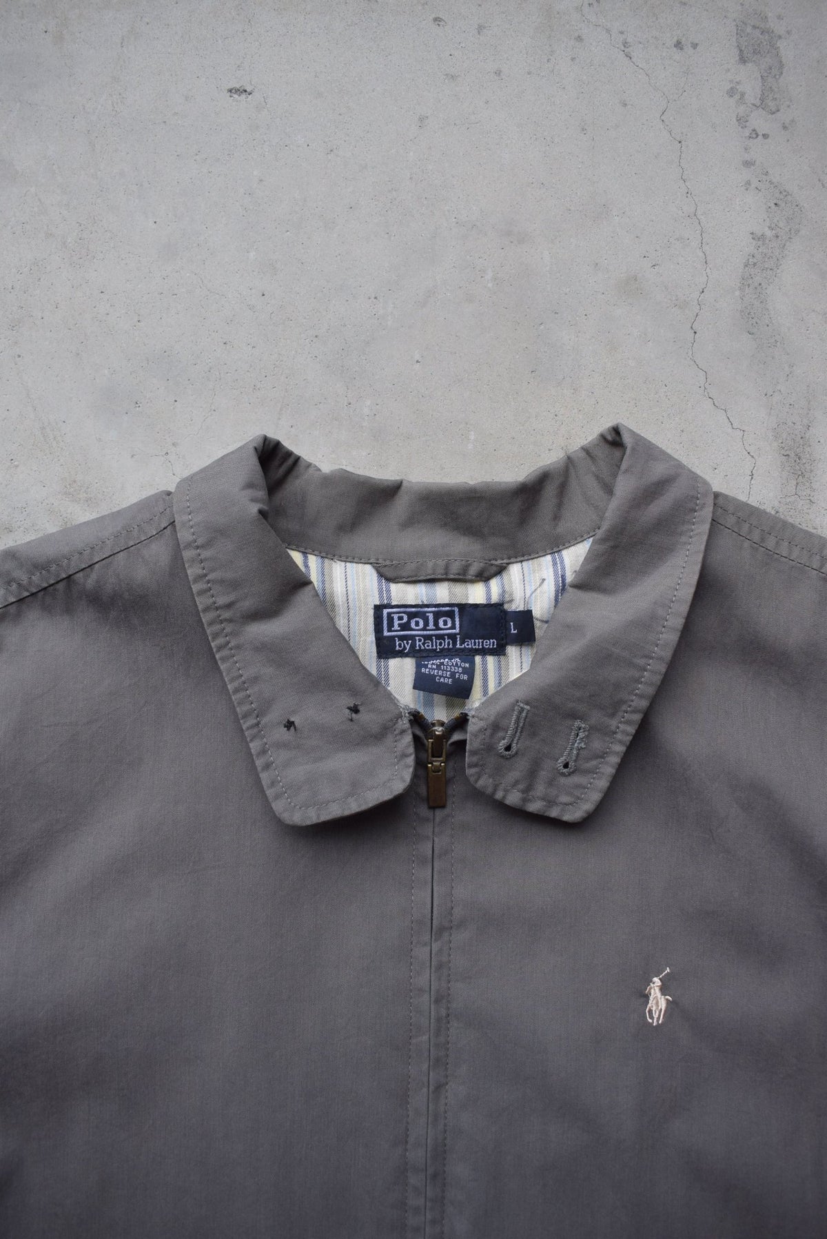 Polo Ralph Lauren Grey Embroidered Logo Harrington Jacket — 1990s (L/XL) - Retrospective Store