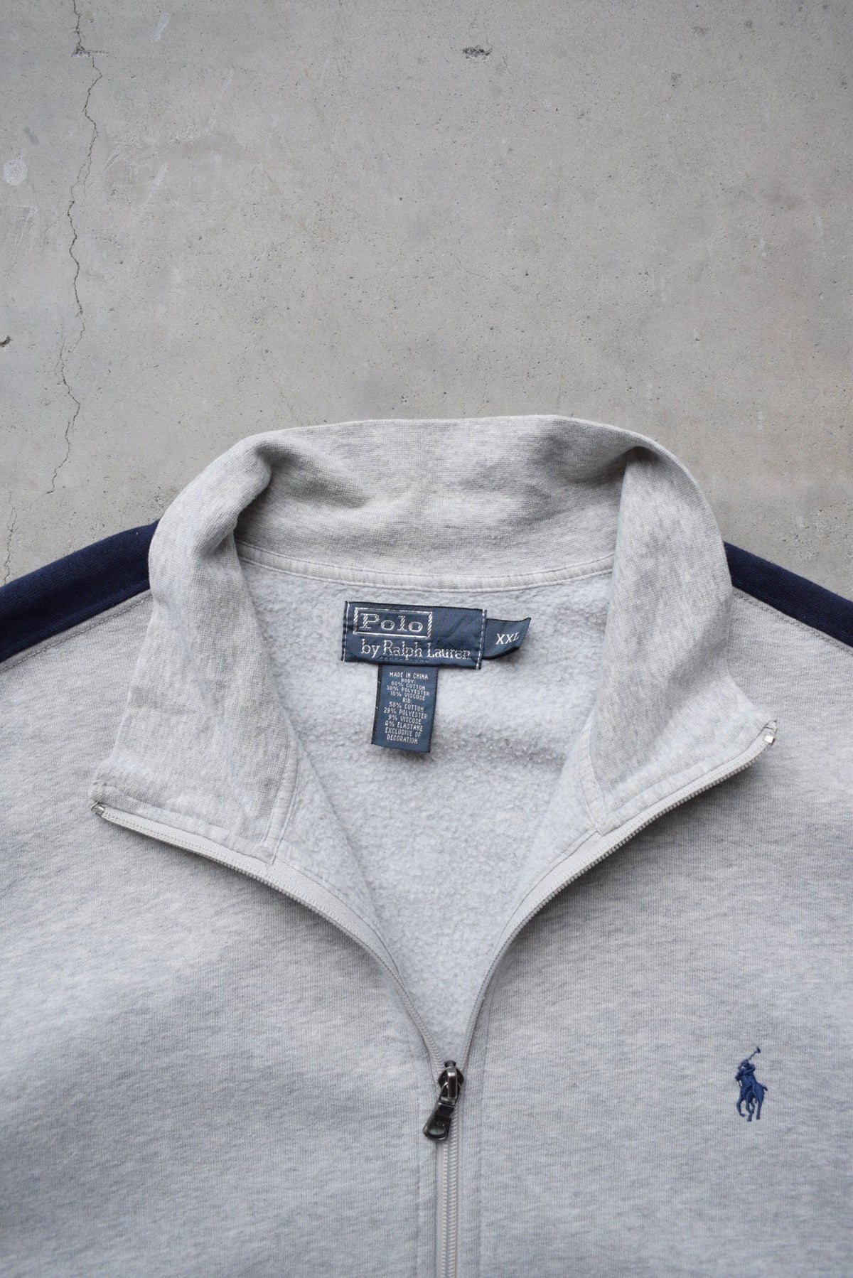 Polo Ralph Lauren Grey & Navy Embroidered Logo Jacket — 1990s (XXL) - Retrospective Store