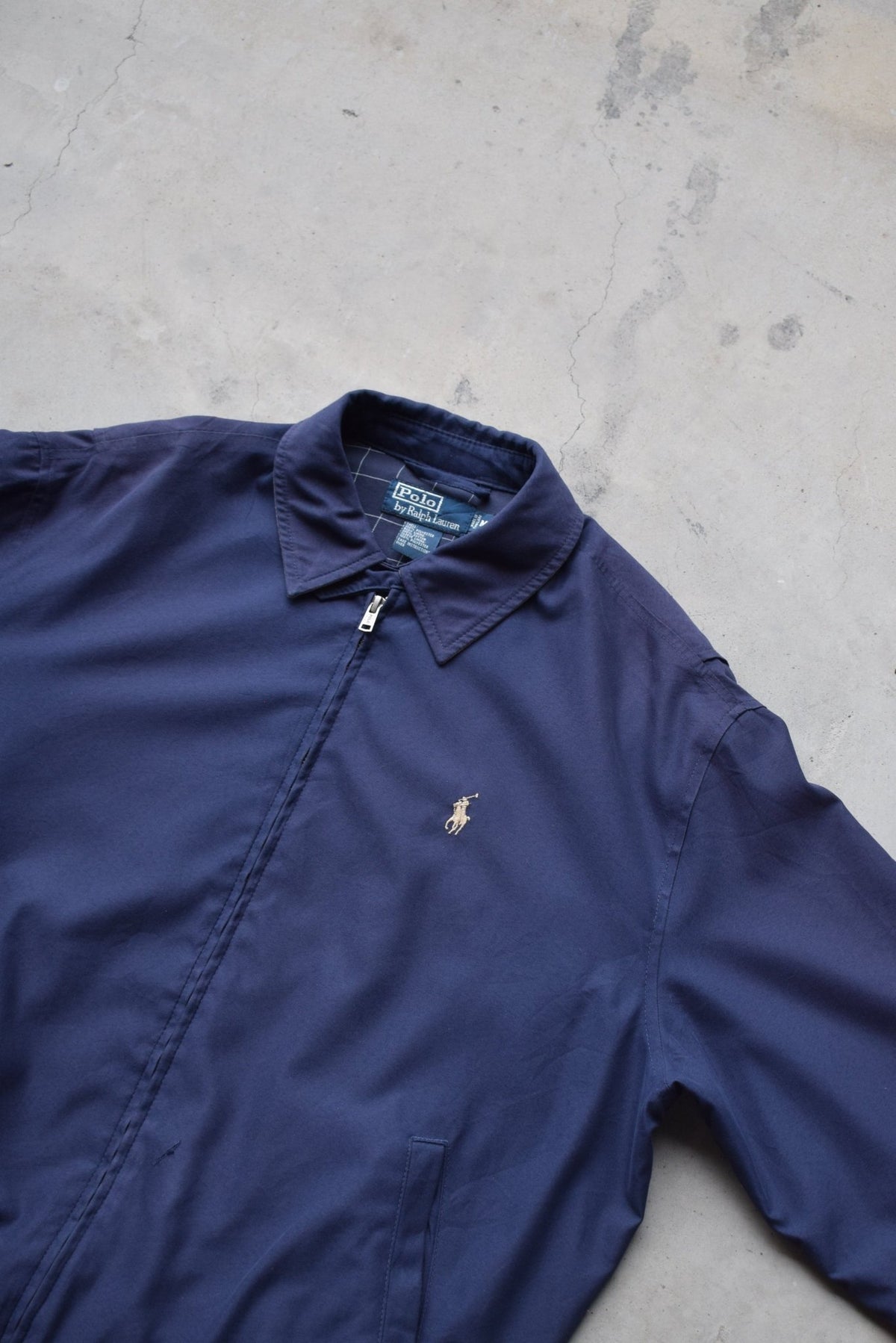 Polo Ralph Lauren Navy Embroidered Logo Harrington Jacket — 1990s (M/L) - Retrospective Store