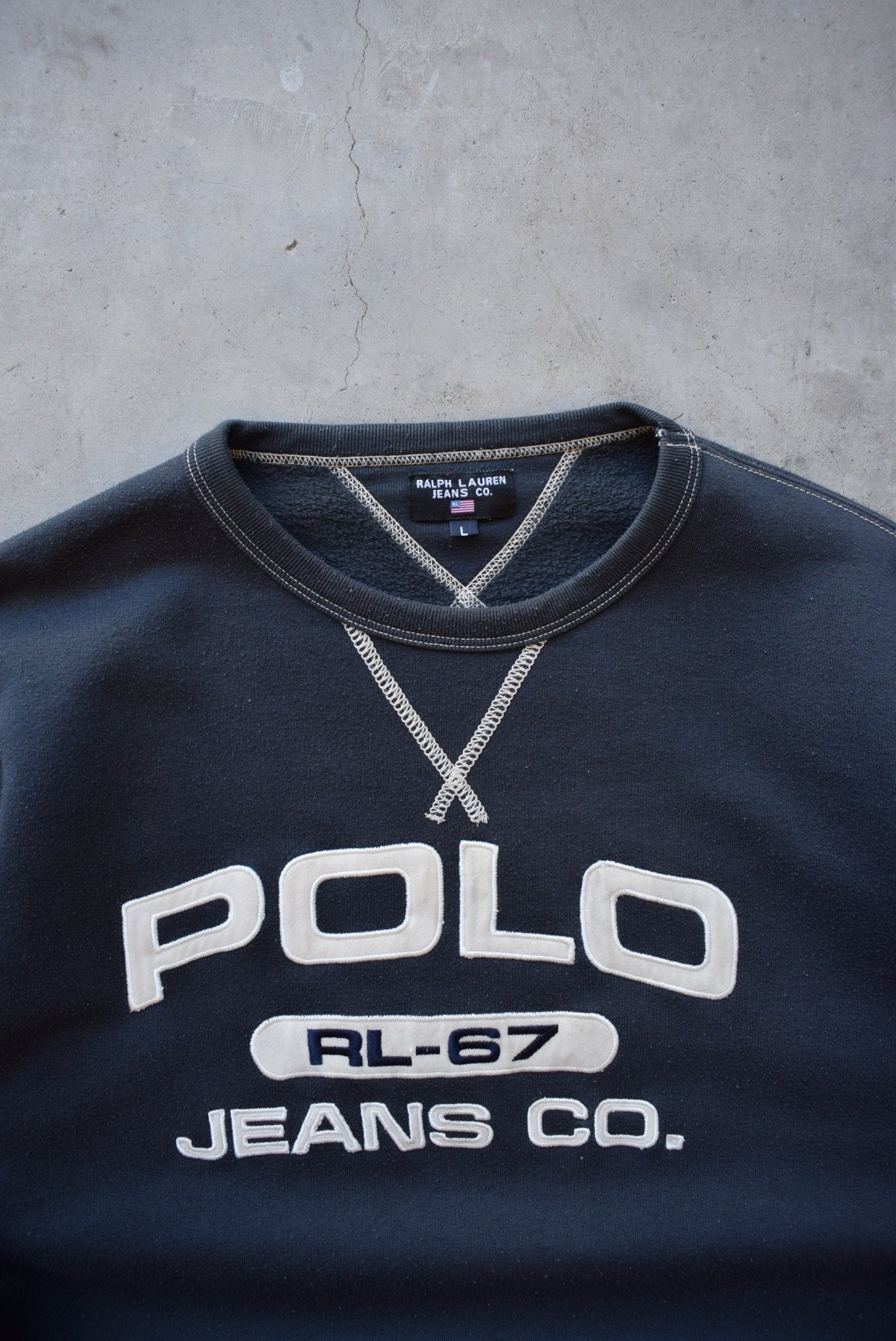 Polo Ralph Lauren Navy Embroidered Spellout Crewneck — 2000s (M/L) - Retrospective Store
