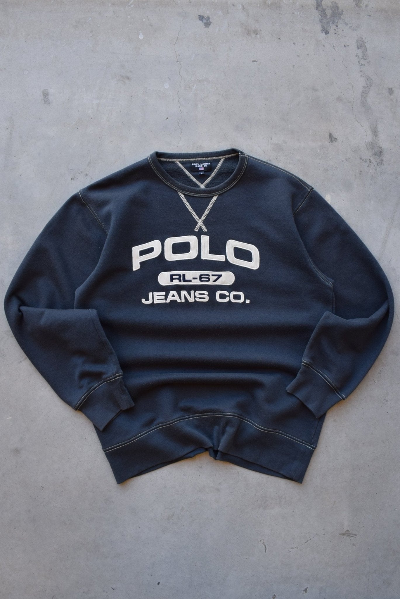 Polo Ralph Lauren Navy Embroidered Spellout Crewneck — 2000s (M/L) - Retrospective Store