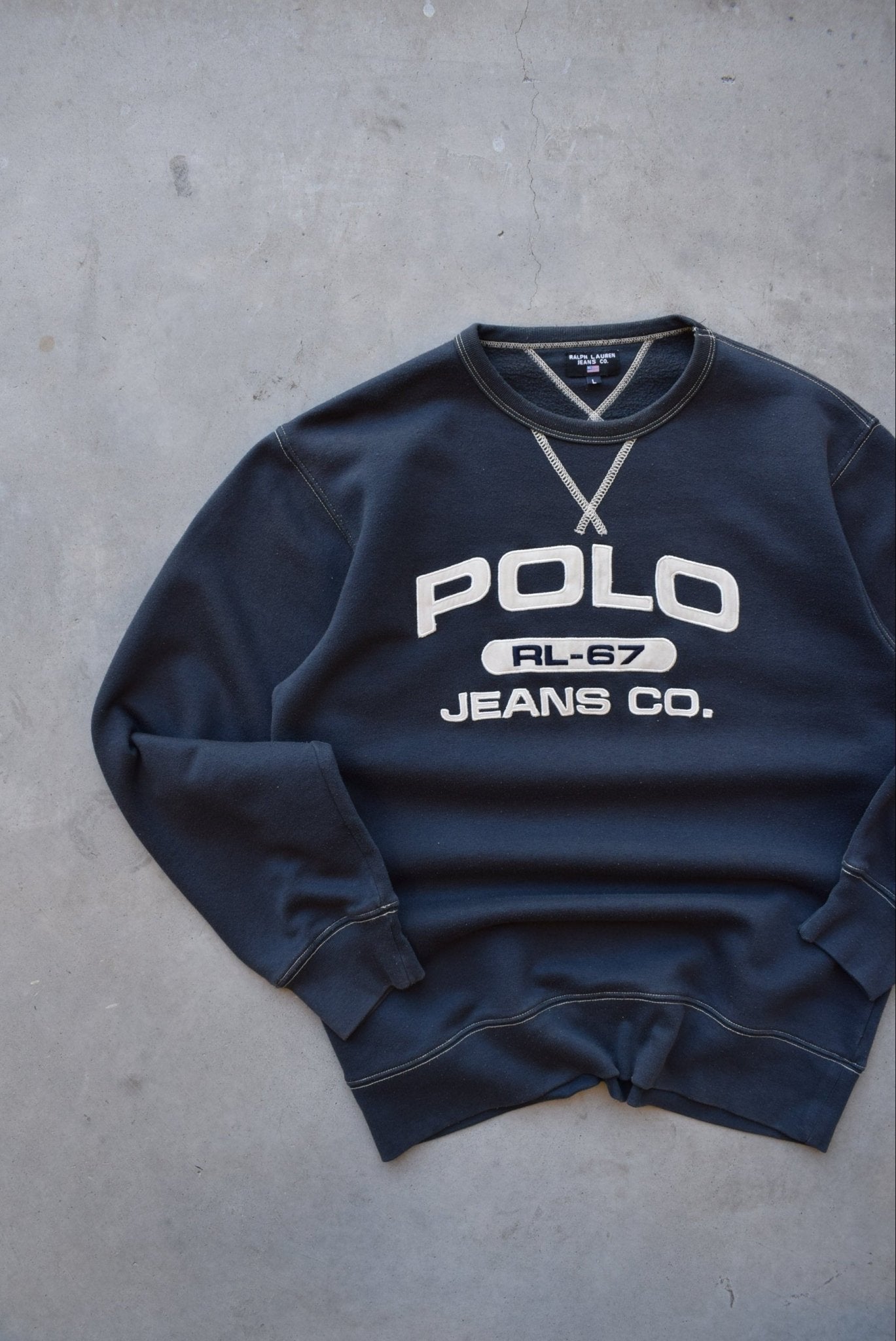 Polo Ralph Lauren Navy Embroidered Spellout Crewneck — 2000s (M/L) - Retrospective Store