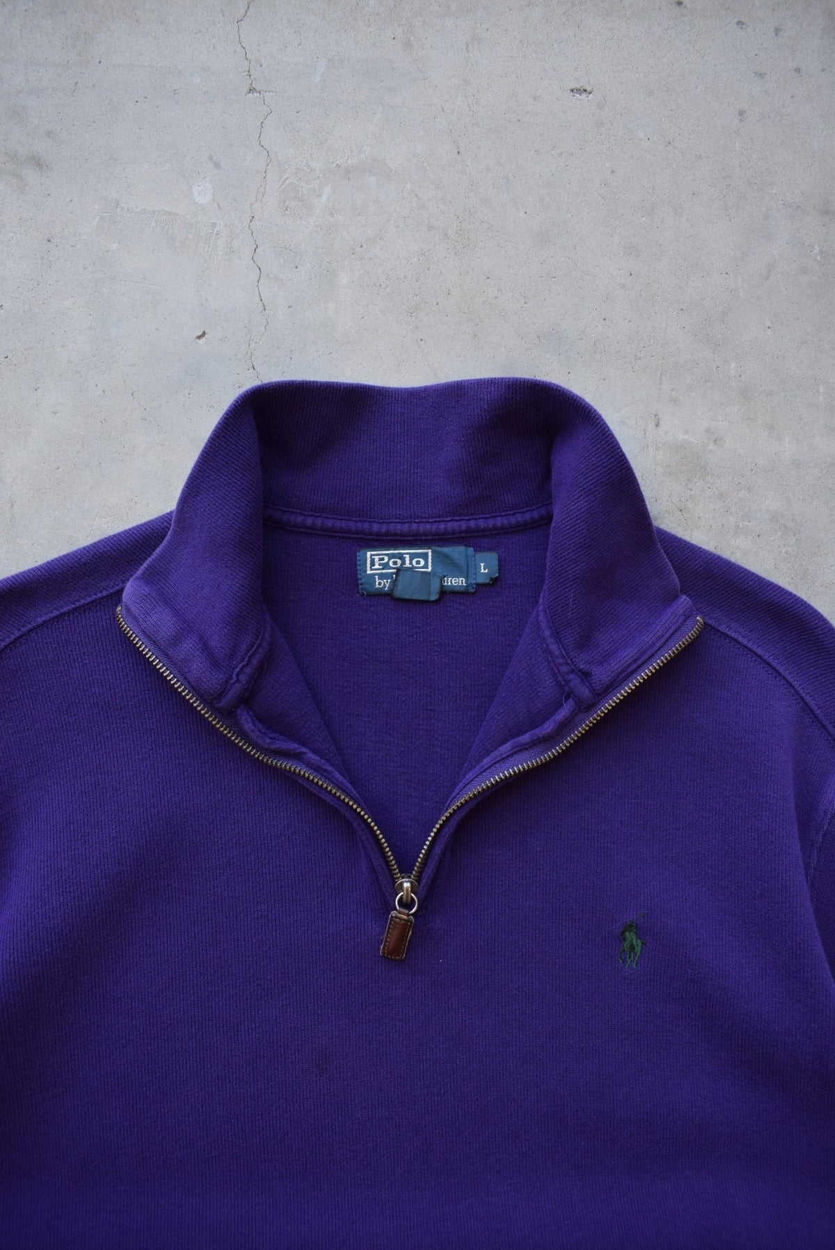 Polo Ralph Lauren Purple Embroidered Logo Quarter Zip — 1990s (L/XL) - Retrospective Store