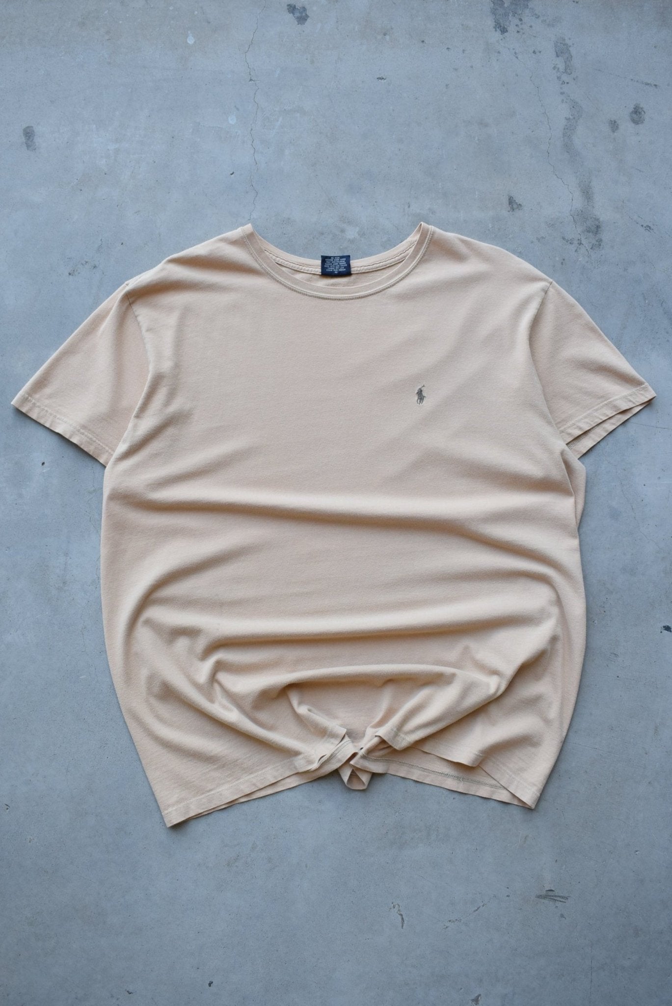 Polo Ralph Lauren Tan Embroidered Logo Tee — 1990s (XL) - Retrospective Store