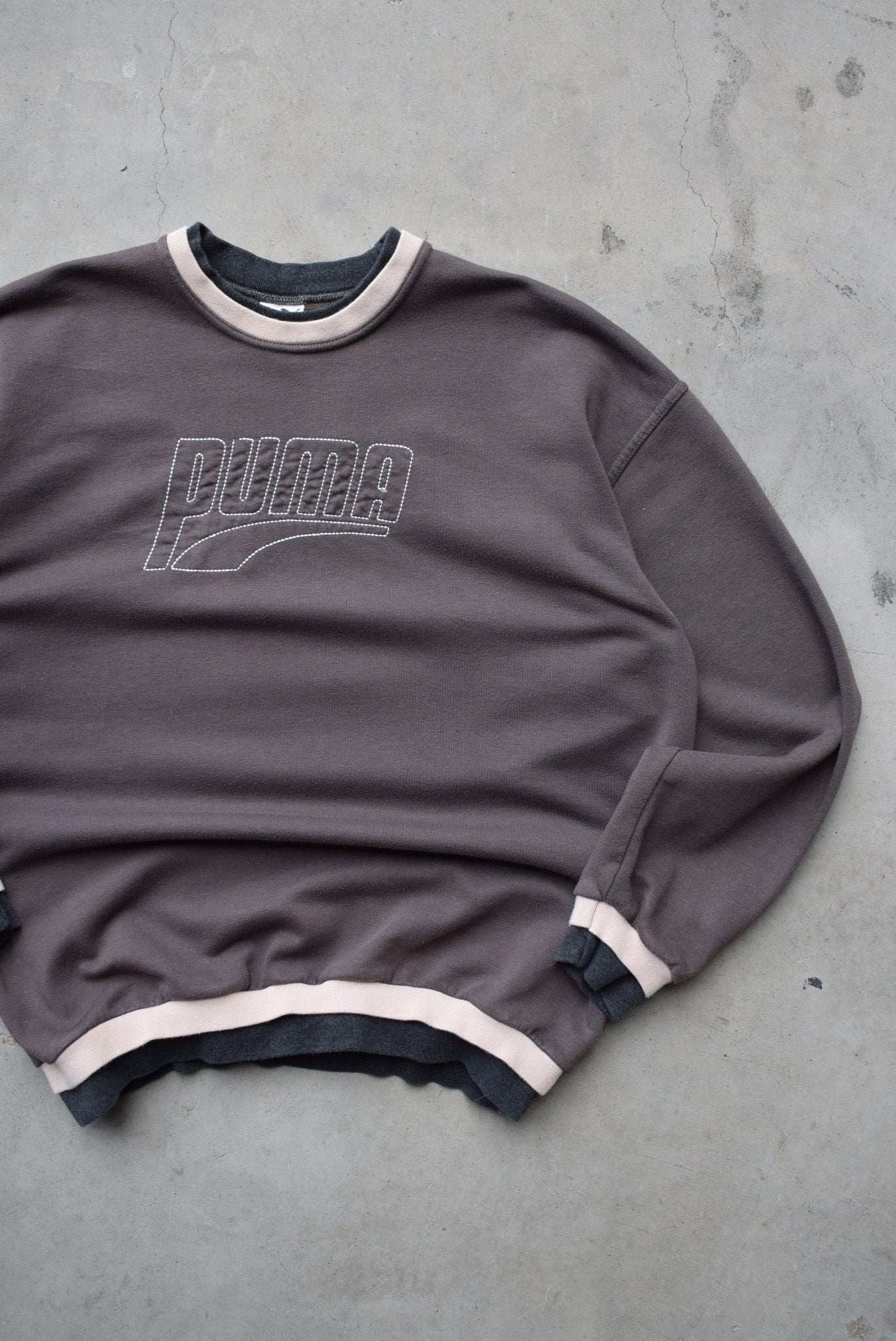 Puma Brown Embroidered Spellout Crewneck — 1990s (M) - Retrospective Store